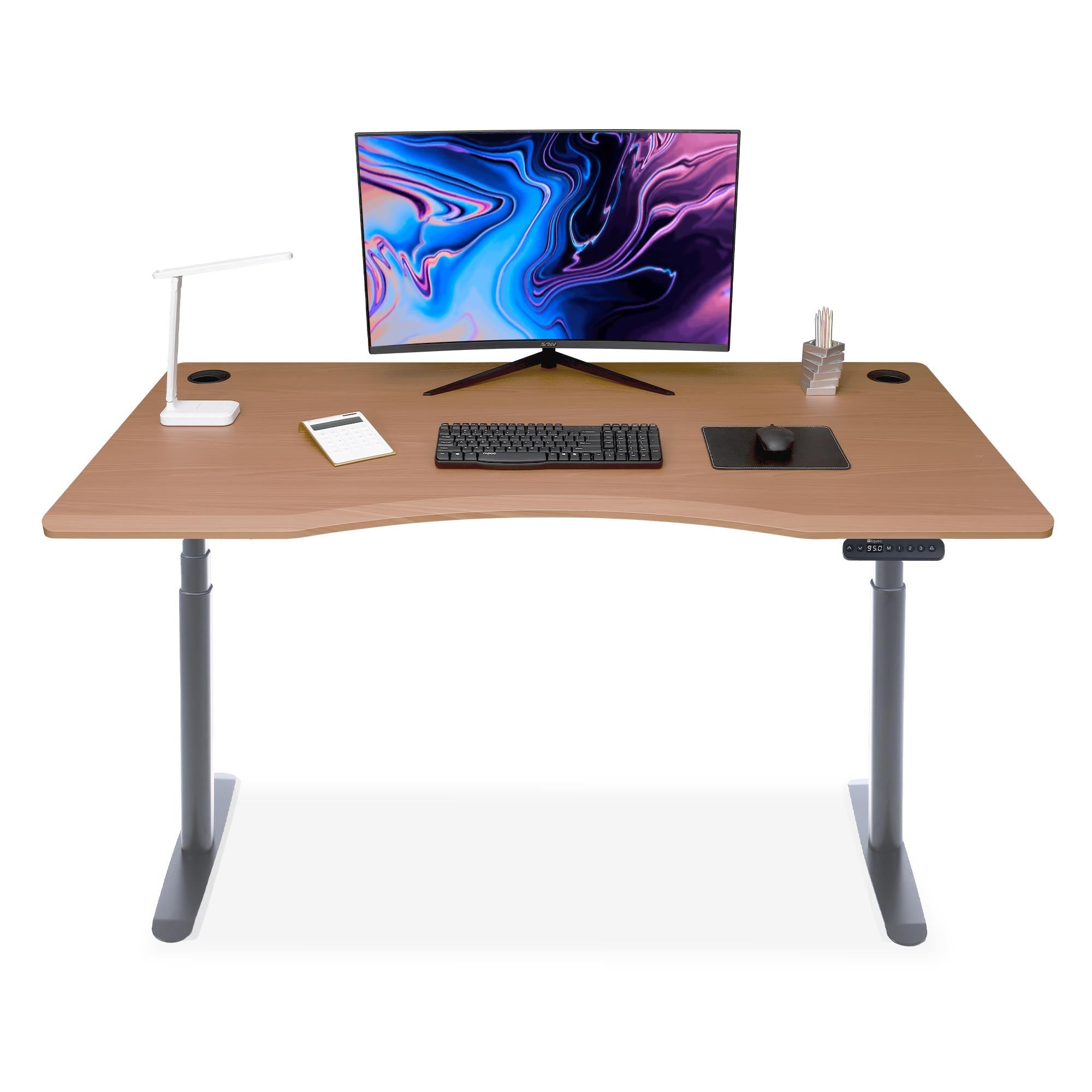 Bureau assis debout Smooth Dynamic Circle KQUEO gris et chêne, 180 cm