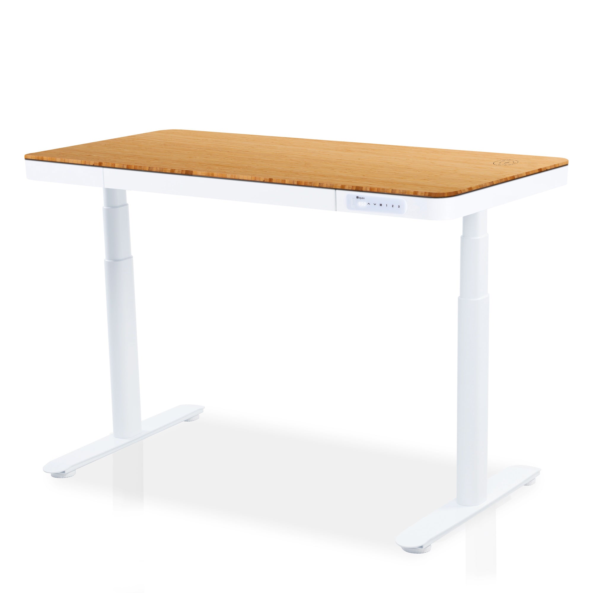 Bureau assis debout Dynamic Circle Connect KQUEO, plateau bambou 140 cm