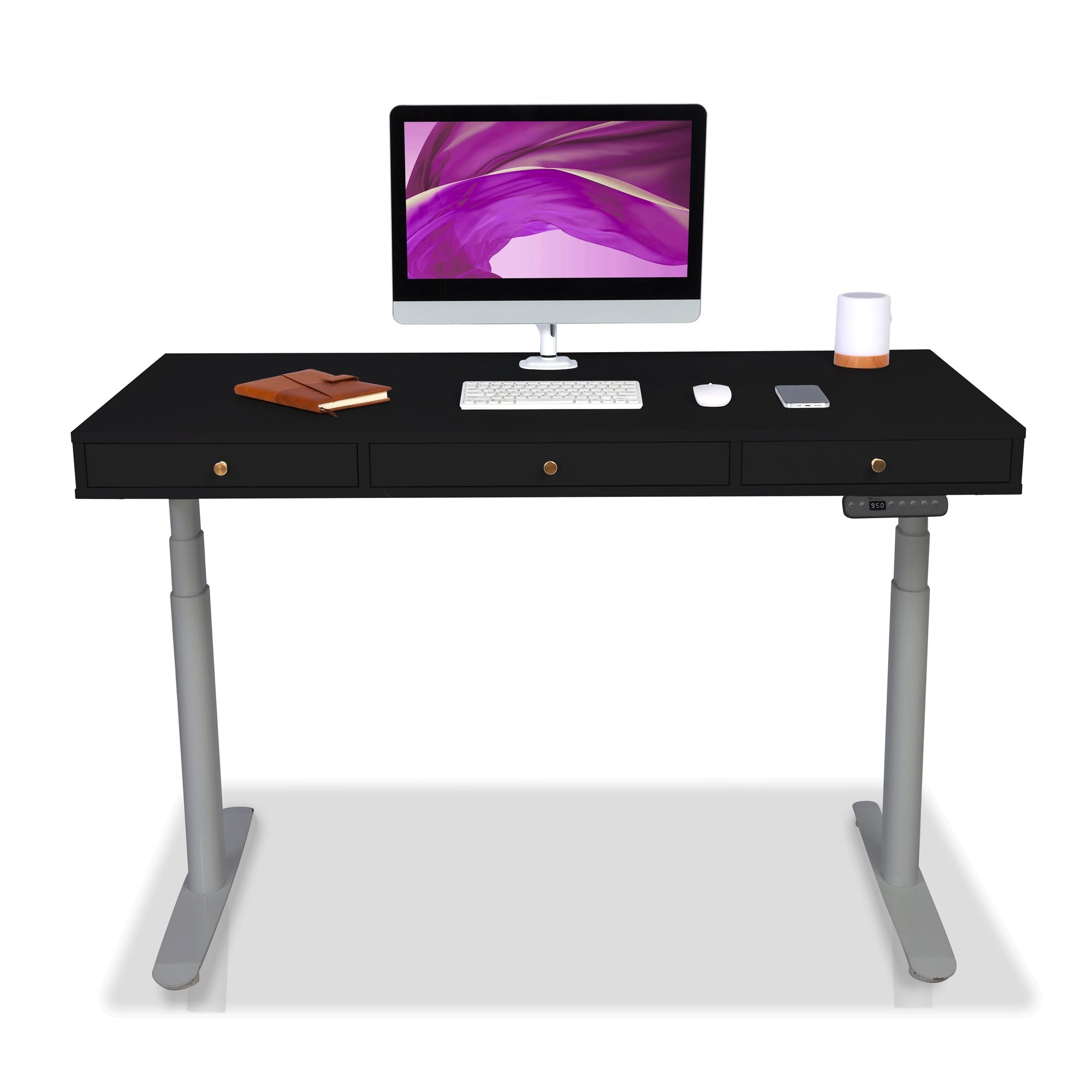 Bureau assis debout Space Dynamic Circle KQUEO gris et noir, 110 cm