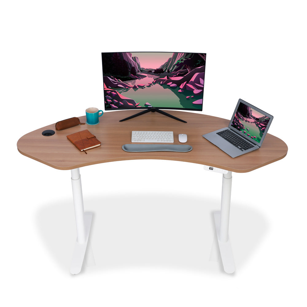 Bureau assis debout Dynamic Circle Curve KQUEO blanc et chêne
