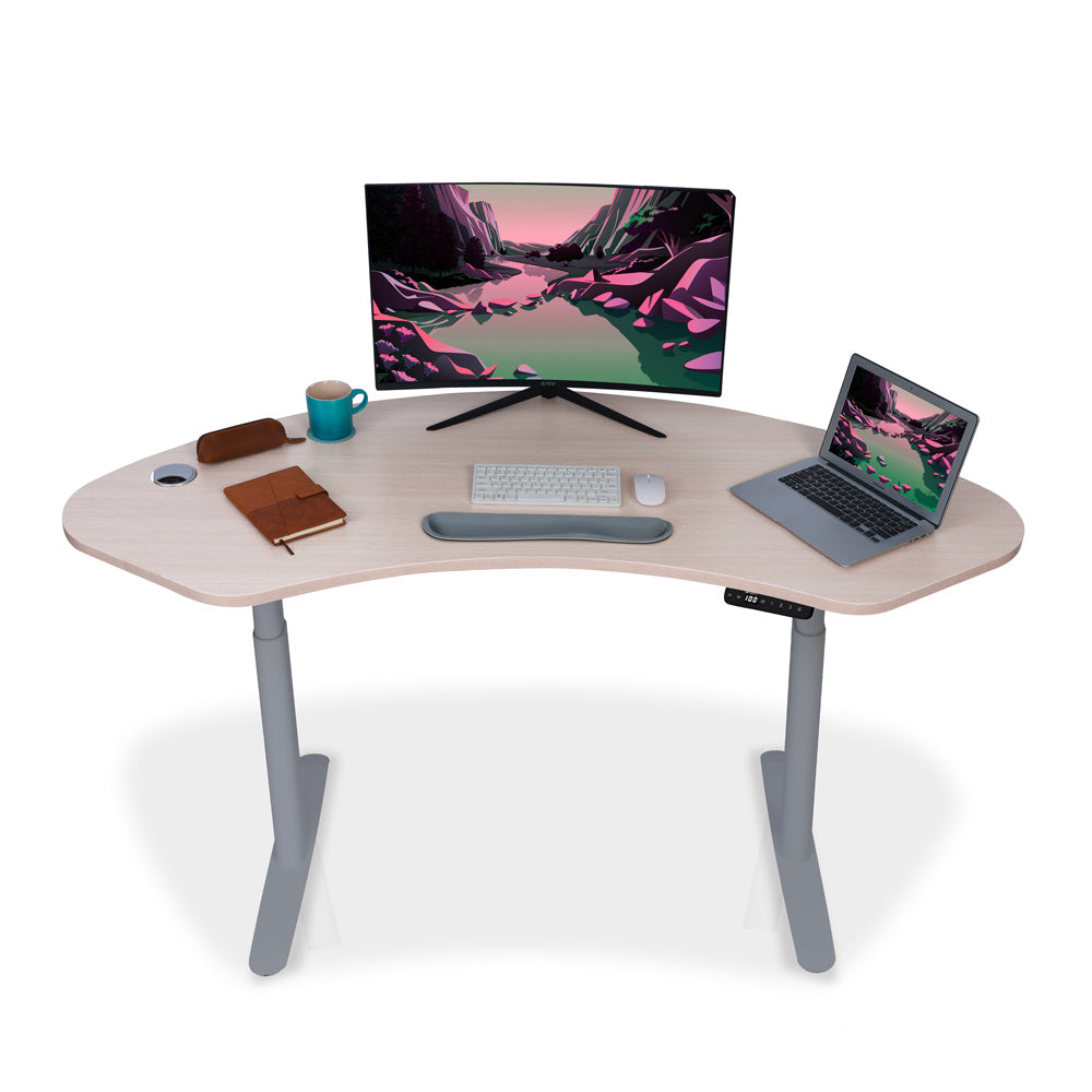 Bureau assis debout Dynamic Circle Curve KQUEO gris et chêne