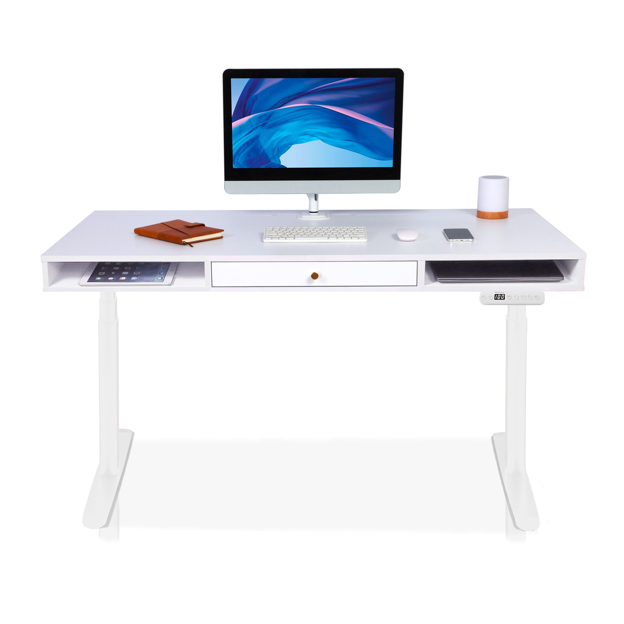 Bureau assis debout Space Dynamic Circle KQUEO blanc, avec trappe