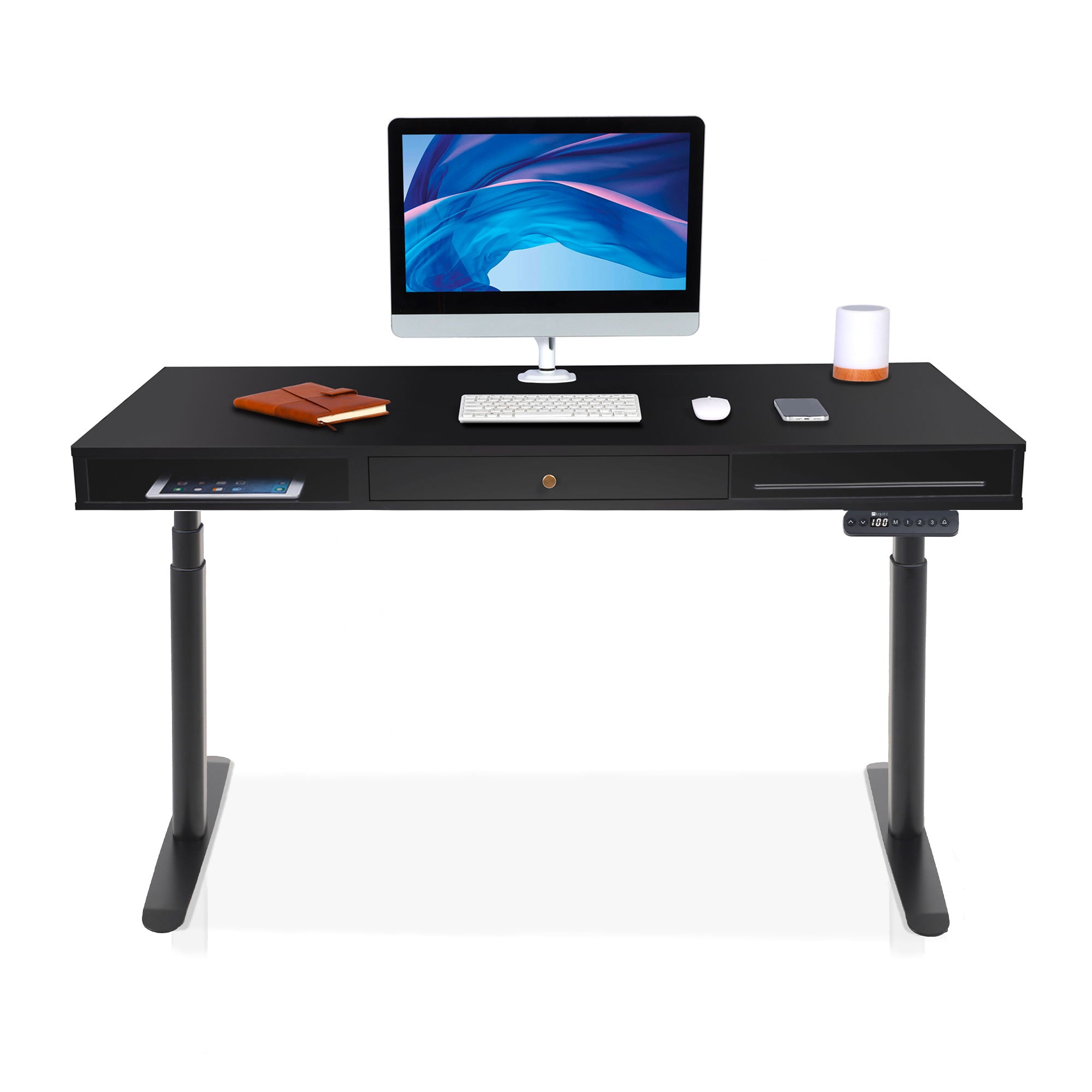 Bureau assis debout Space Dynamic Circle KQUEO noir, avec trappe