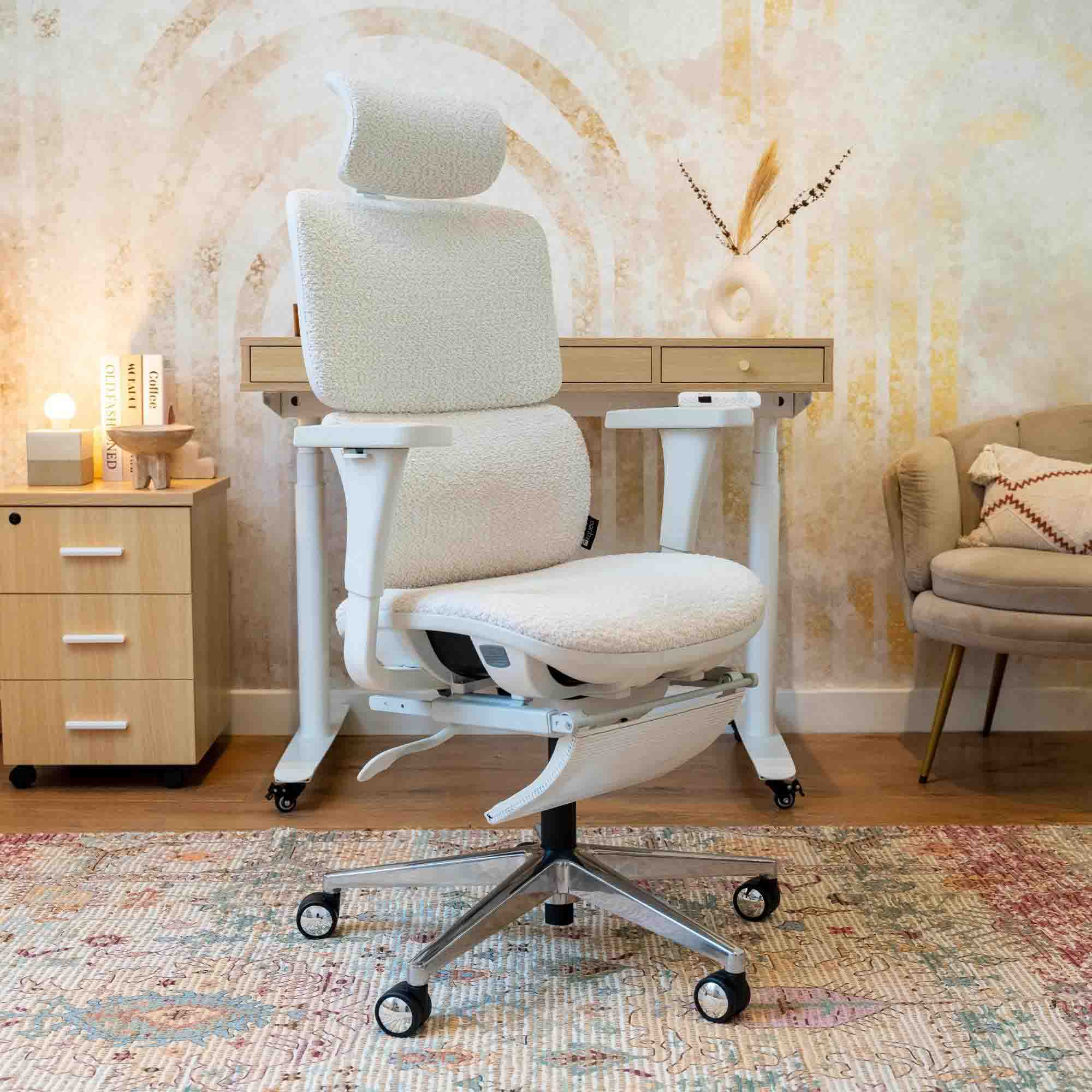 chaise de bureau TERRANA bouclette blanche