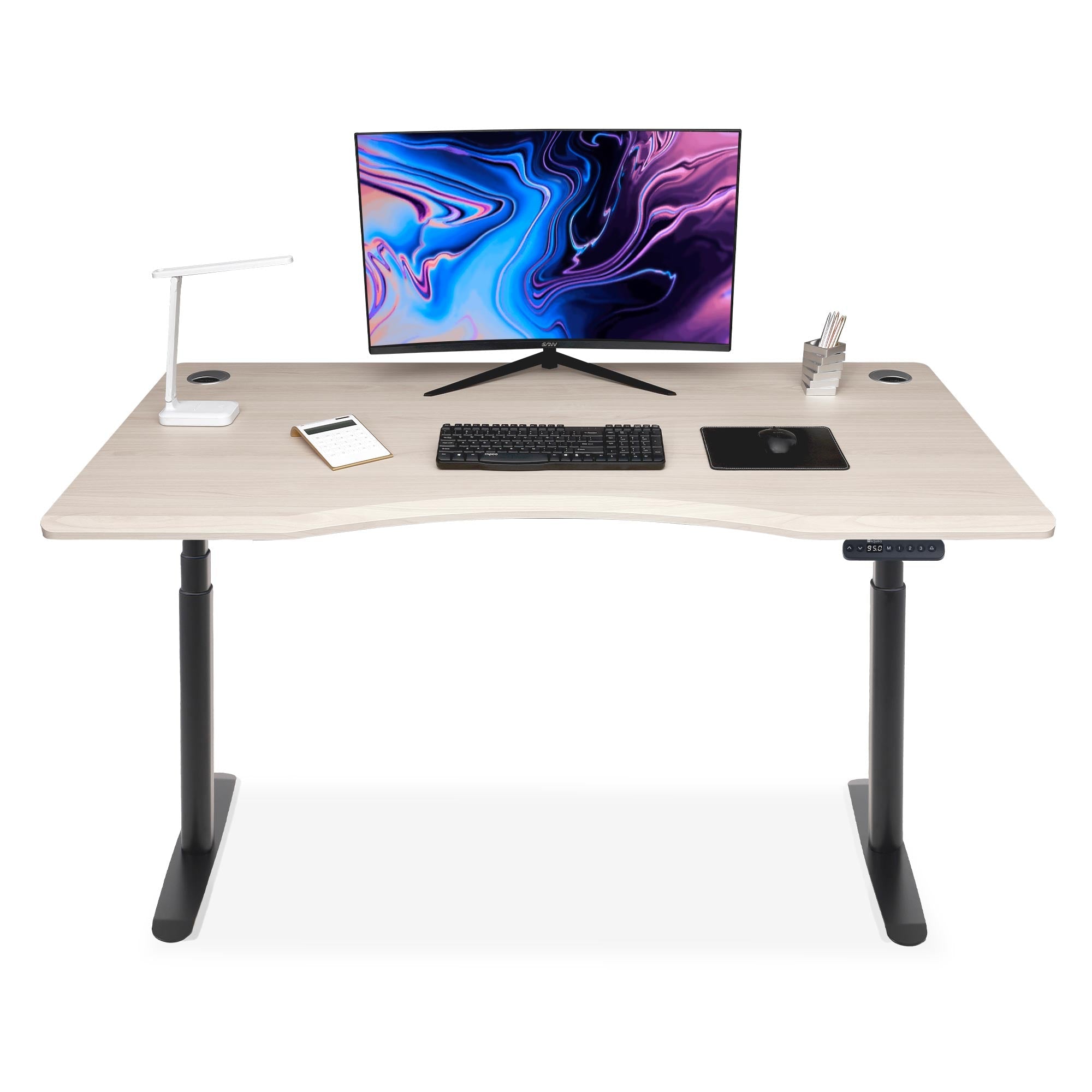 Bureau assis debout Smooth Dynamic Circle KQUEO noir et chêne