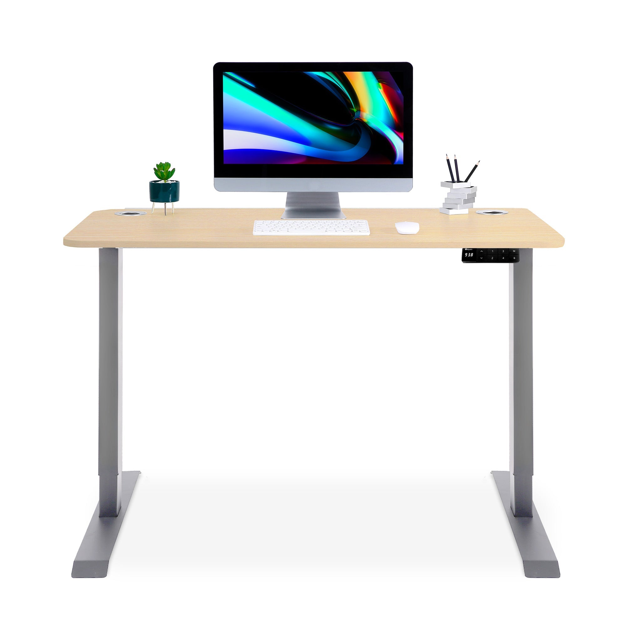bureau assis debout LIFT KQUEO cadre blanc et plateau coloris chene naturel