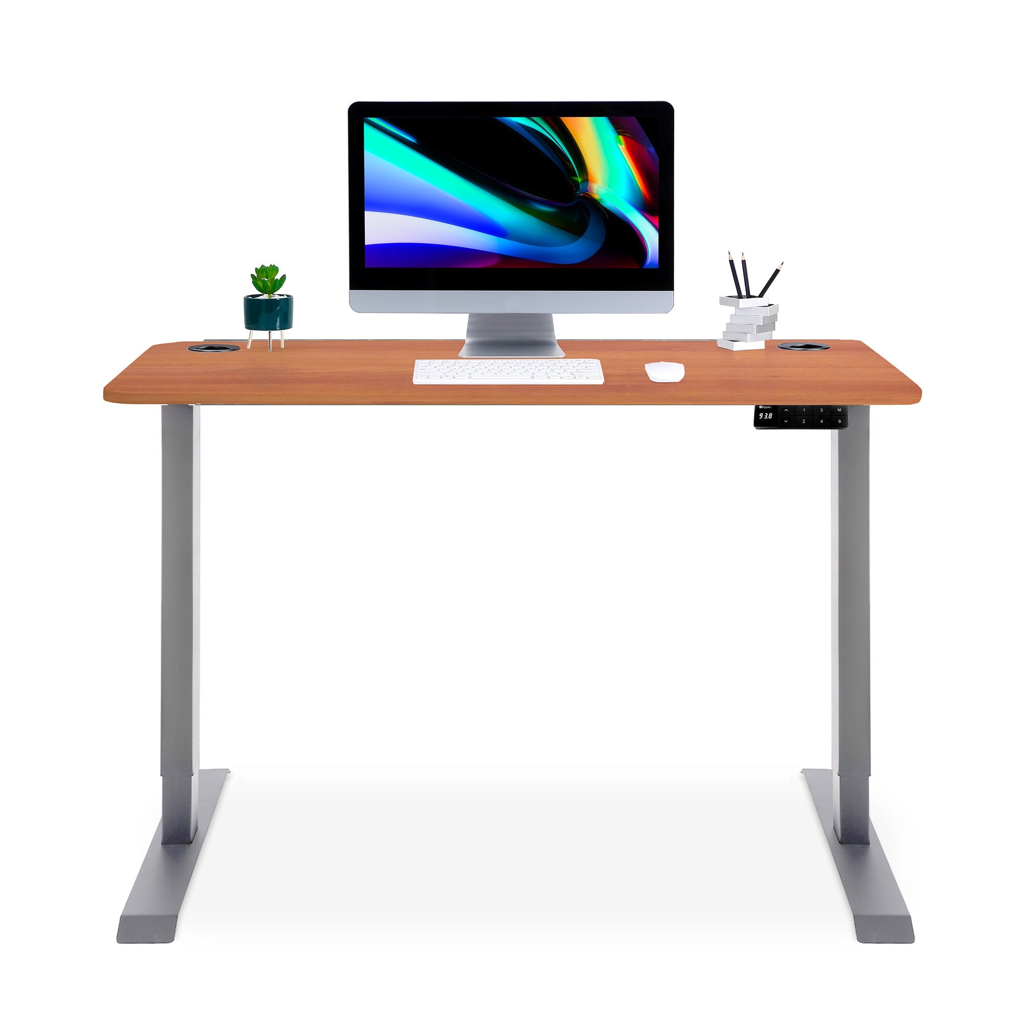 bureau assis debout LIFT KQUEO cadre blanc et plateau coloris chene blond