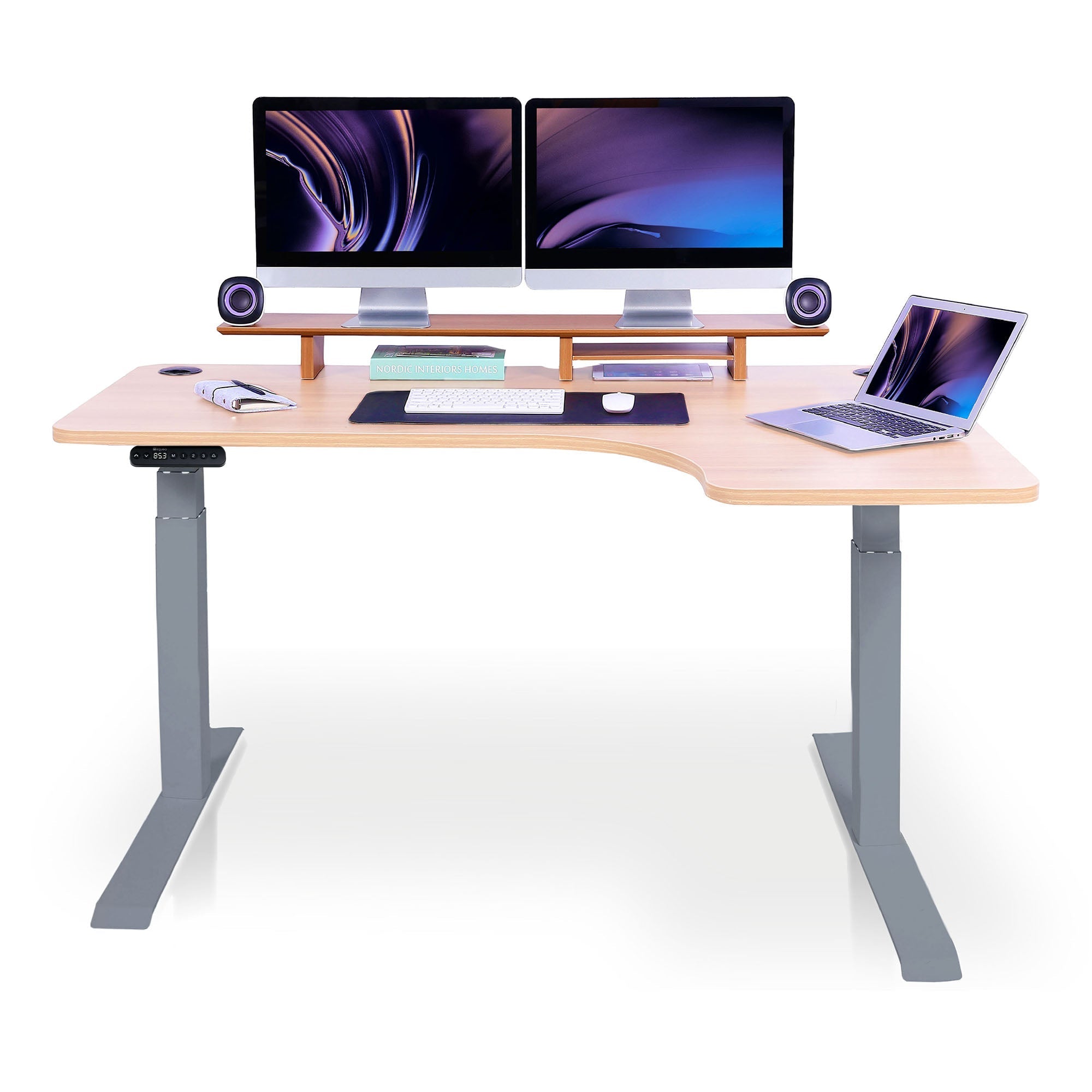 Bureau assis debout d'angle CORNER KQUEO gris et chêne