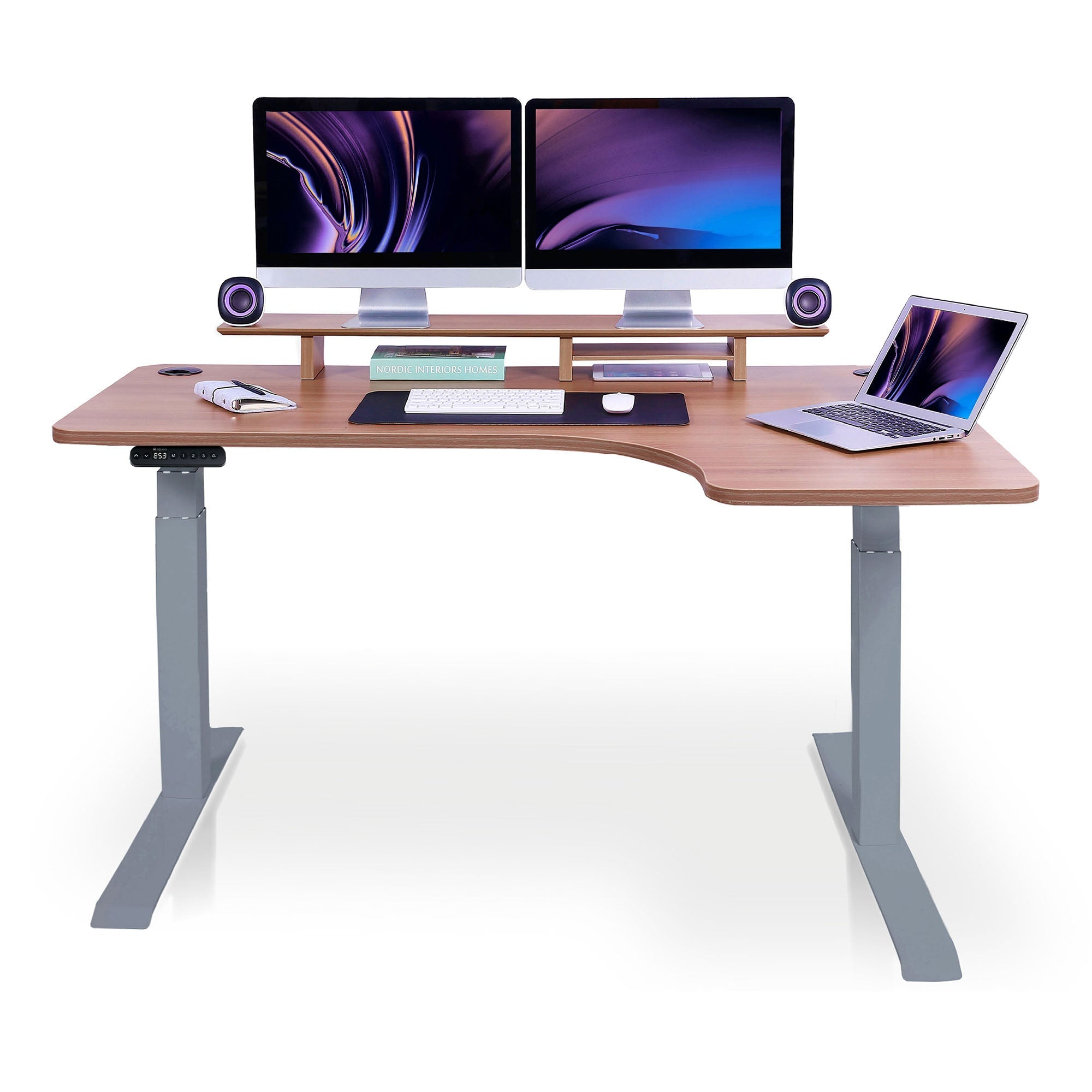 Bureau assis debout d'angle CORNER KQUEO gris et chêne