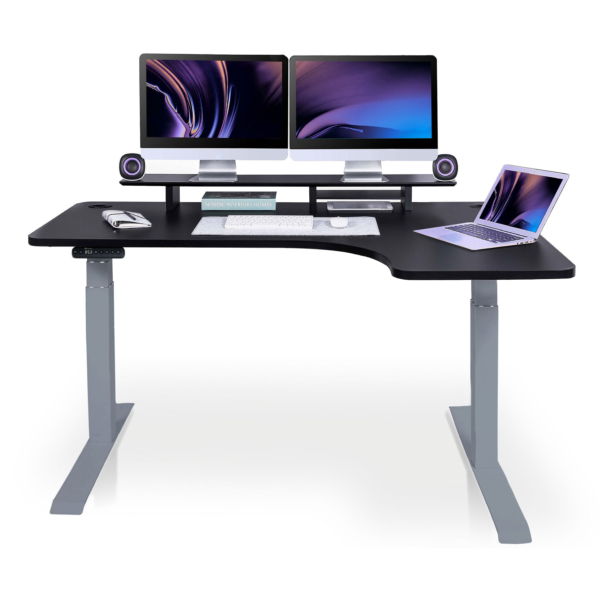 Bureau assis debout d’angle - CORNER L 160x110 cm gris-noir