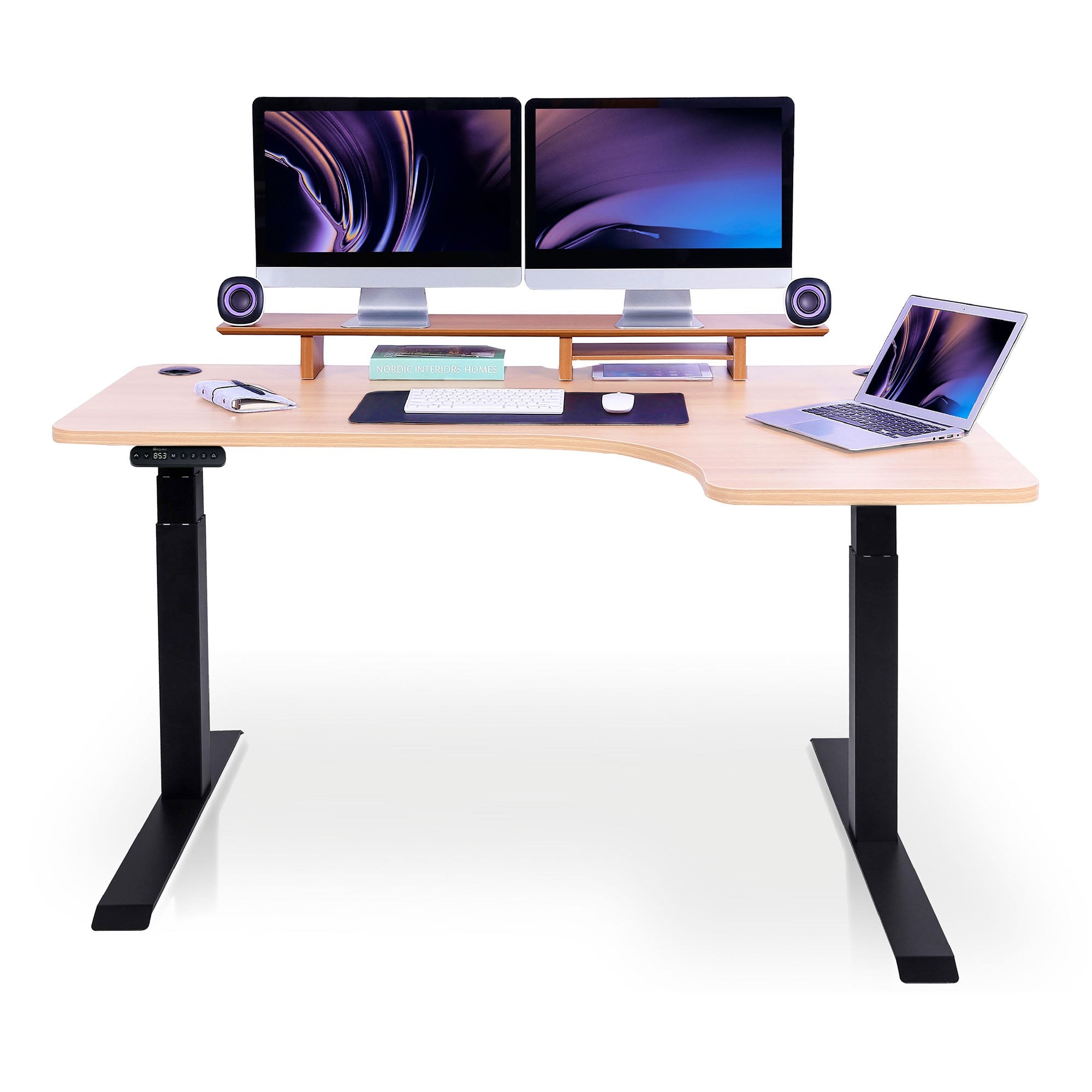 Bureau assis debout d'angle CORNER KQUEO noir et chêne