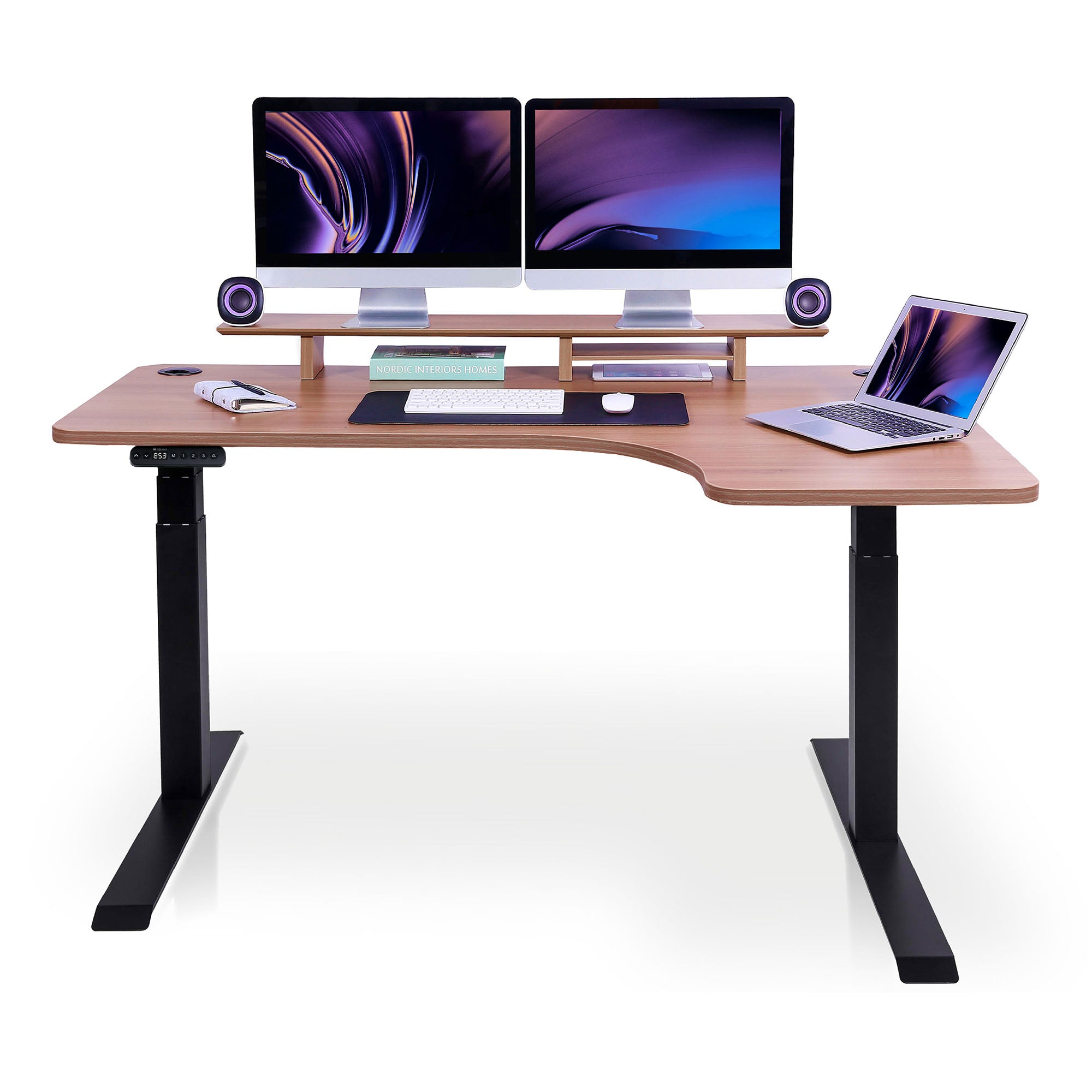 Bureau assis debout d'angle CORNER KQUEO noir et chêne