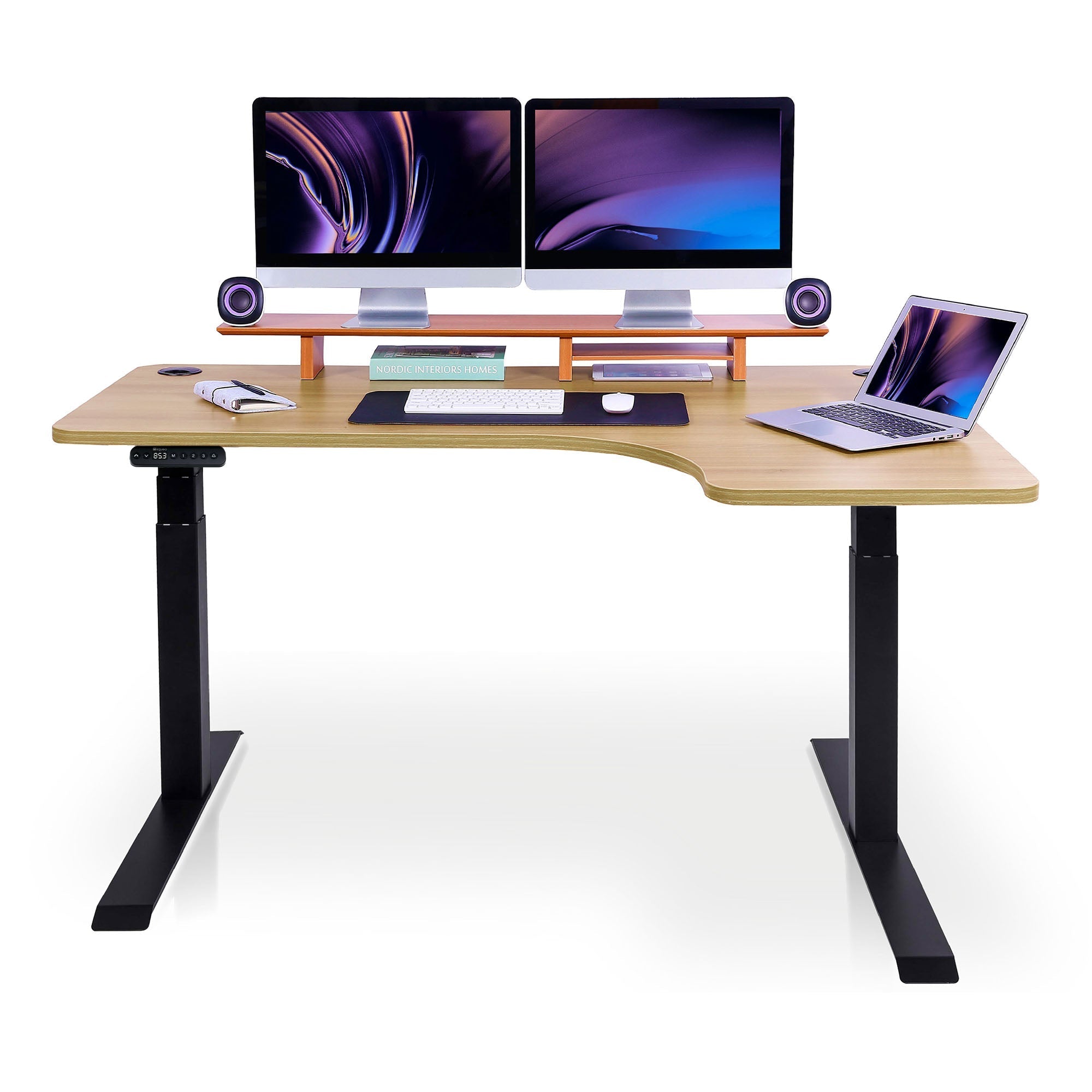 Bureau assis debout d'angle CORNER KQUEO noir et chêne