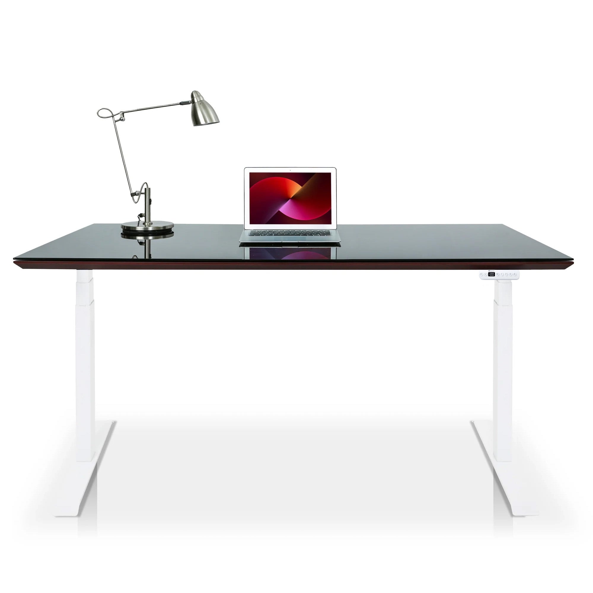 Bureau assis debout Dynamic en verre trempé noir et blanc
