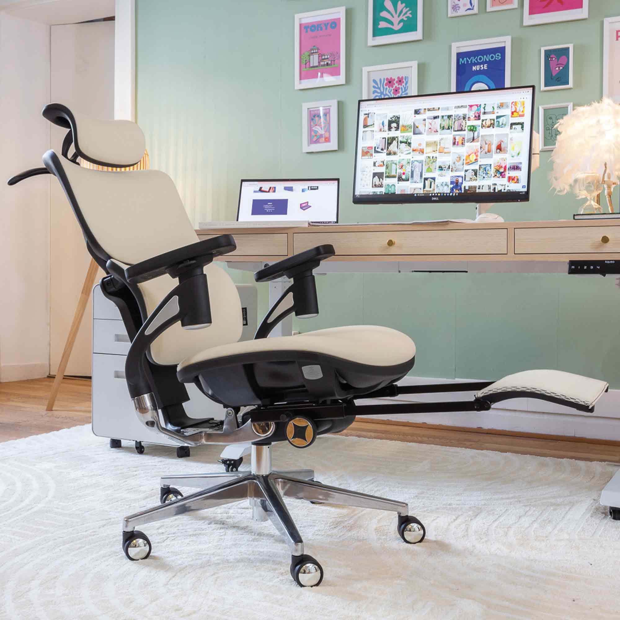chaise ergonomique TERRANA Premium cuir blanc_ambiance