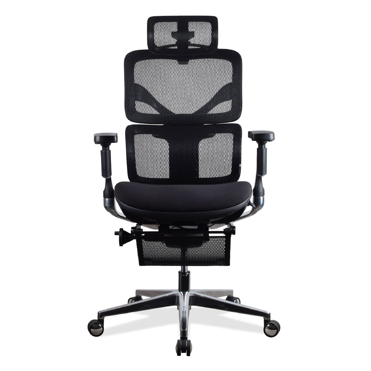 Chaise ergonomique de bureau TERRANA PREMIUM noire en mousse et maille, vue de trois quarts