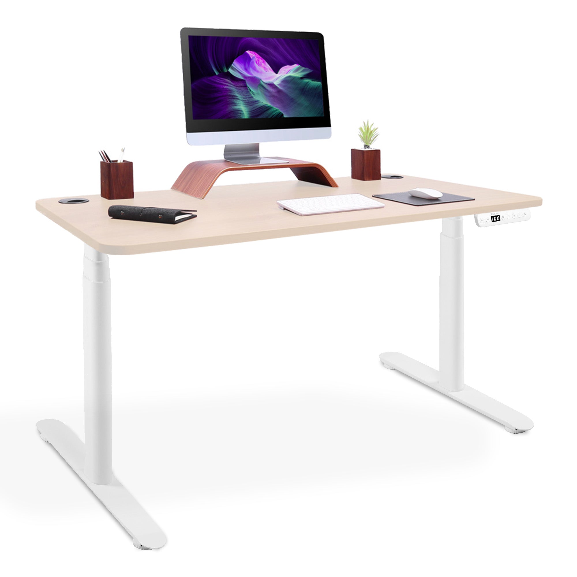 bureau debout 2 moteurs CIRCLE blanc chene clair