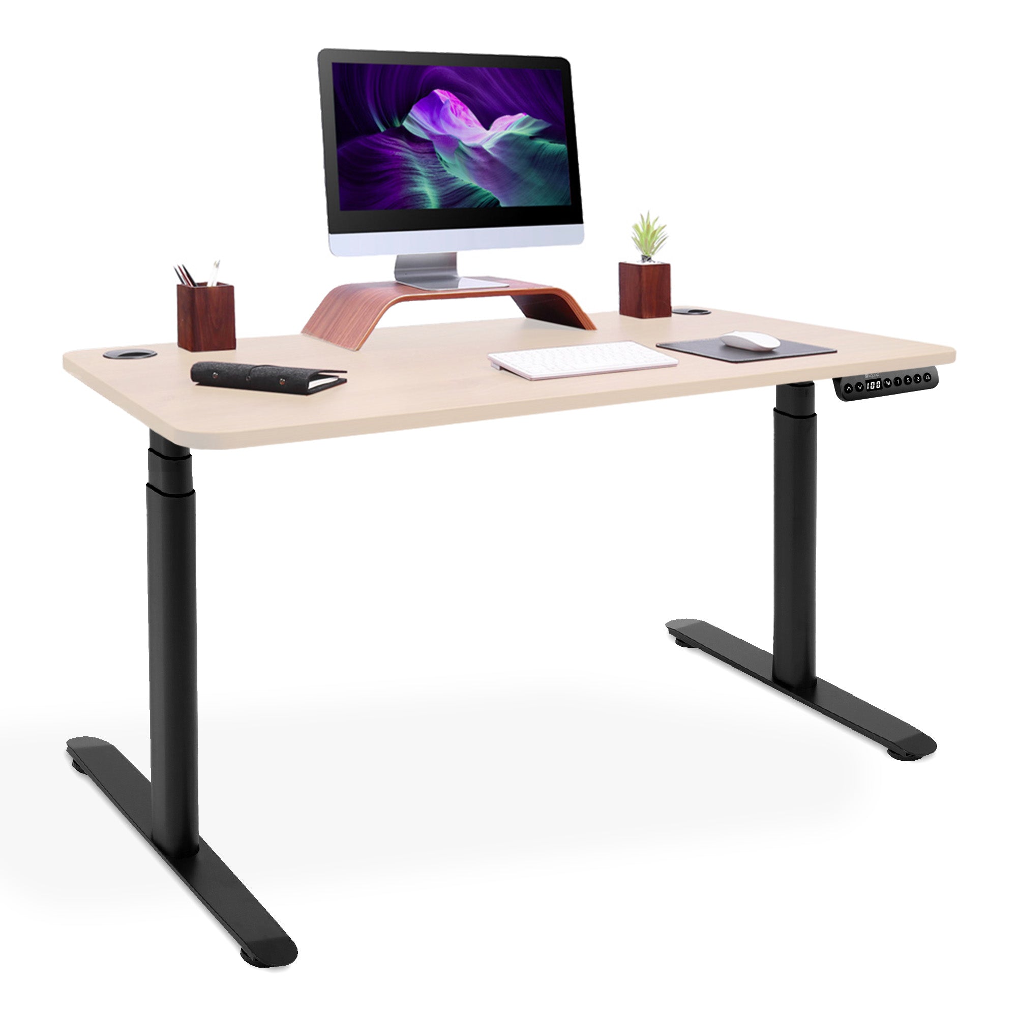 bureau debout 2 moteurs CIRCLE noir chene clair