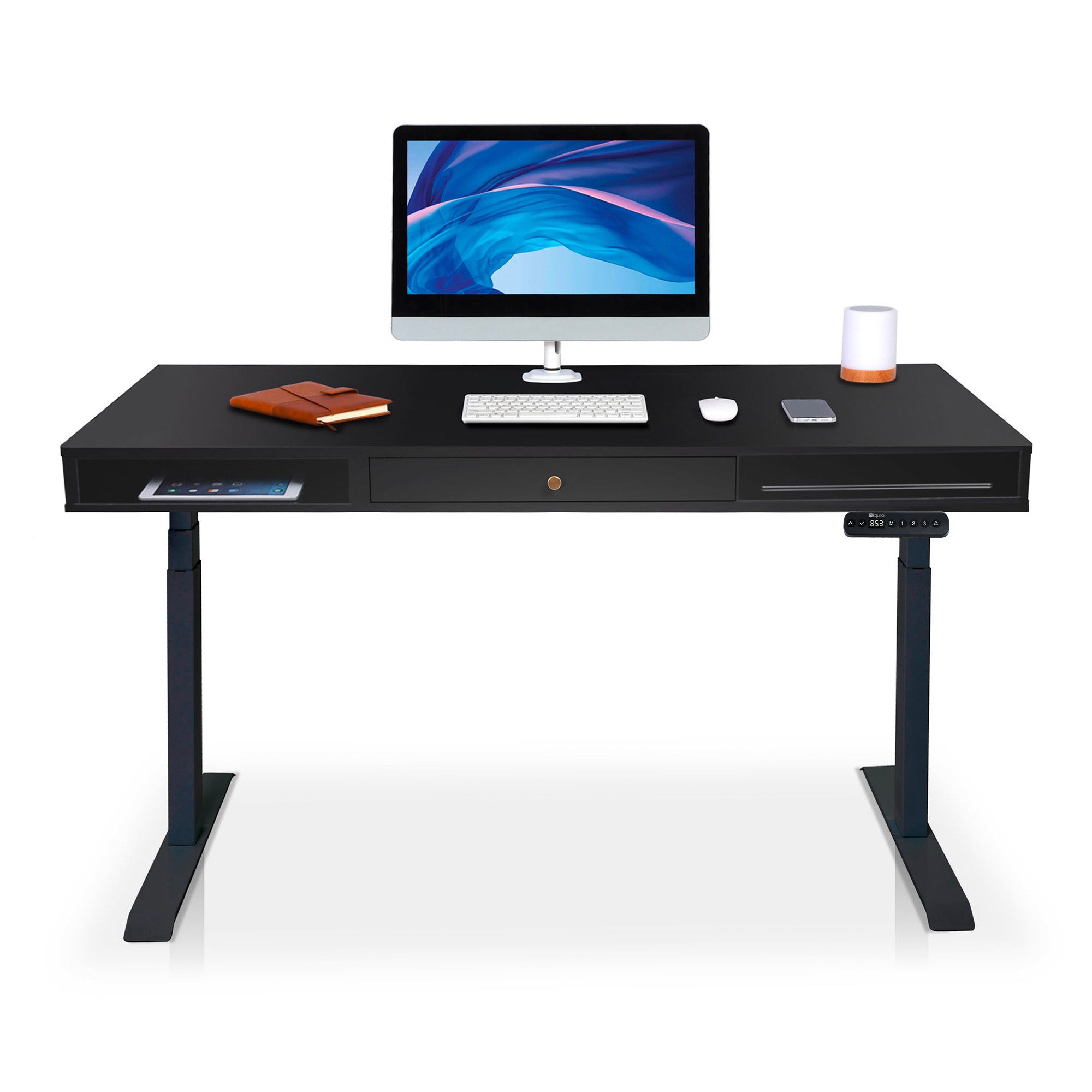 Bureau assis debout Space Dynamic carré KQUEO, 1 tiroir, noir