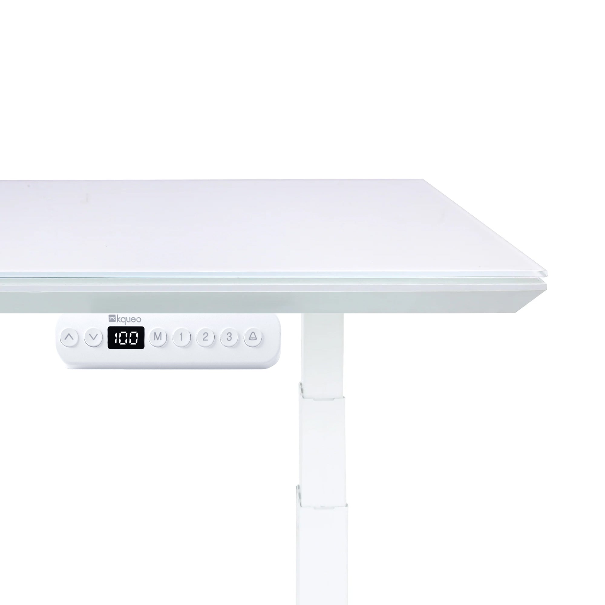 Bureau assis debout Dynamic en verre trempé blanc, vue rapprochée