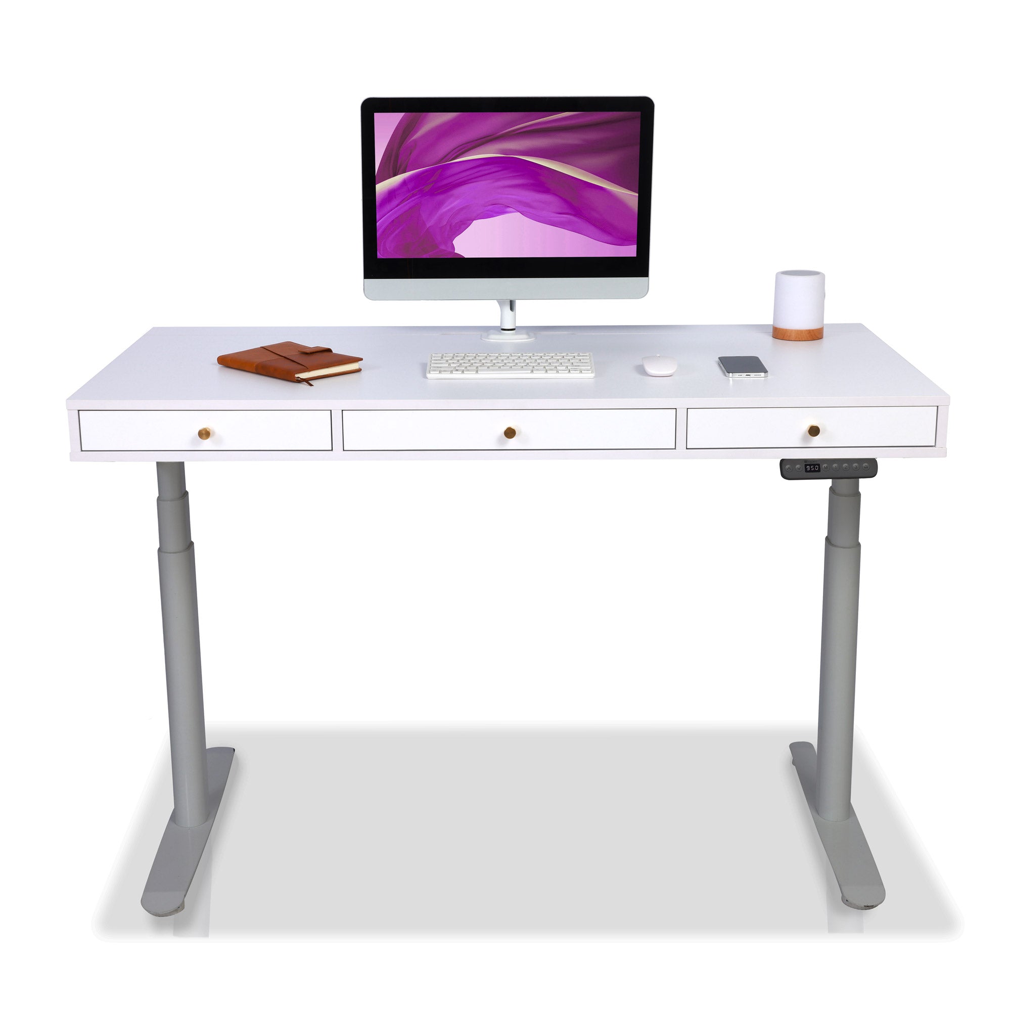 Bureau assis debout Space Dynamic Circle KQUEO gris et blanc, 110 cm