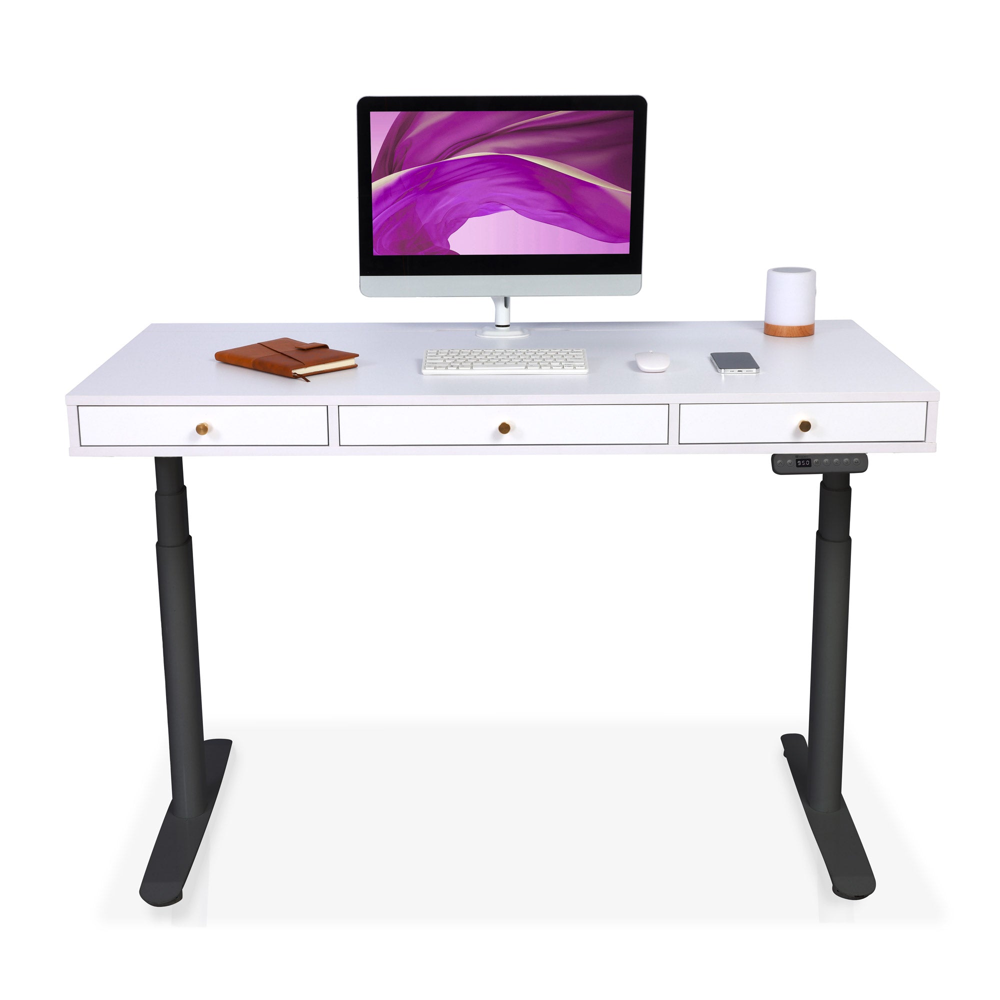 Bureau assis debout Space Dynamic Circle KQUEO noir et blanc, 110 cm