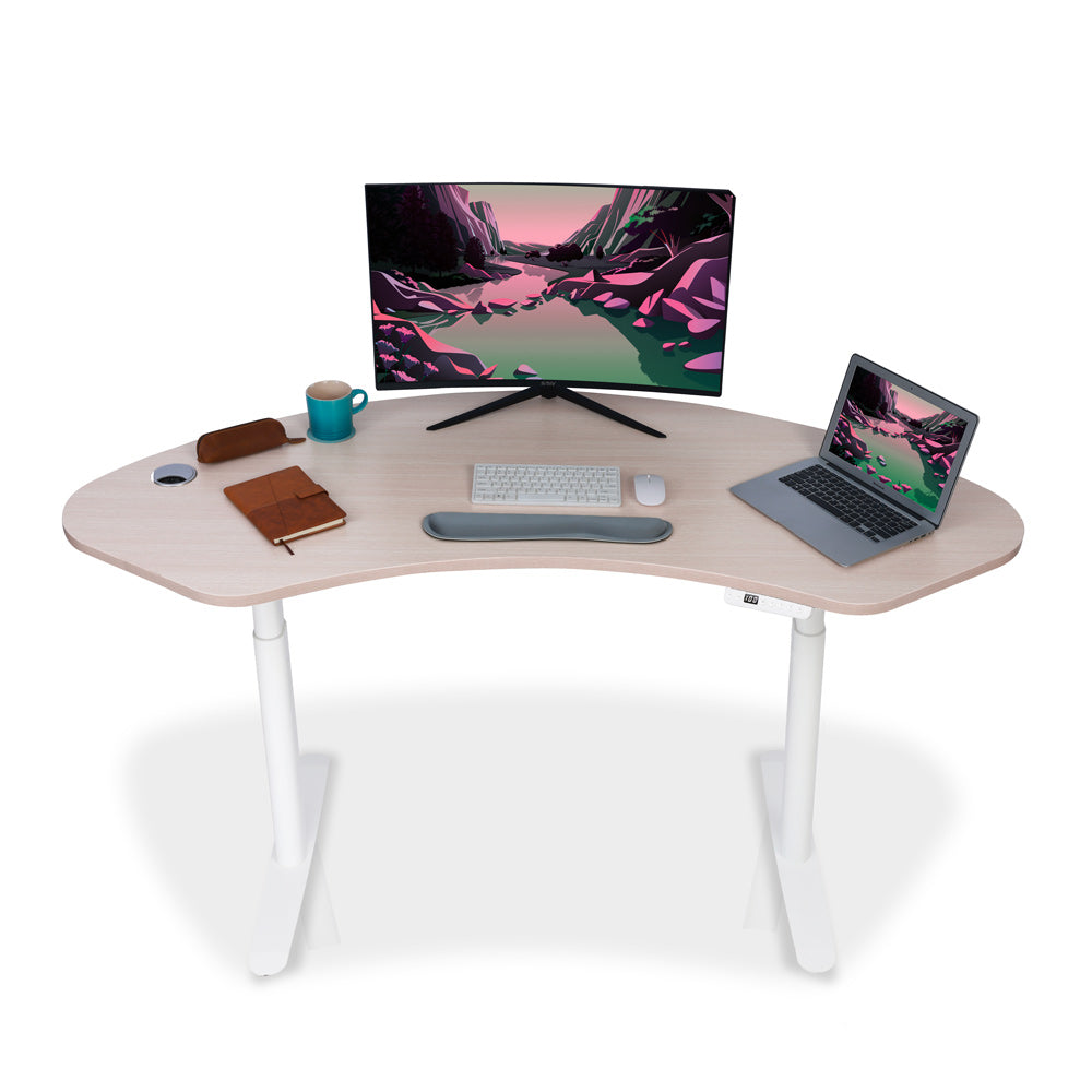 Bureau assis debout Dynamic Circle Curve KQUEO blanc et chêne