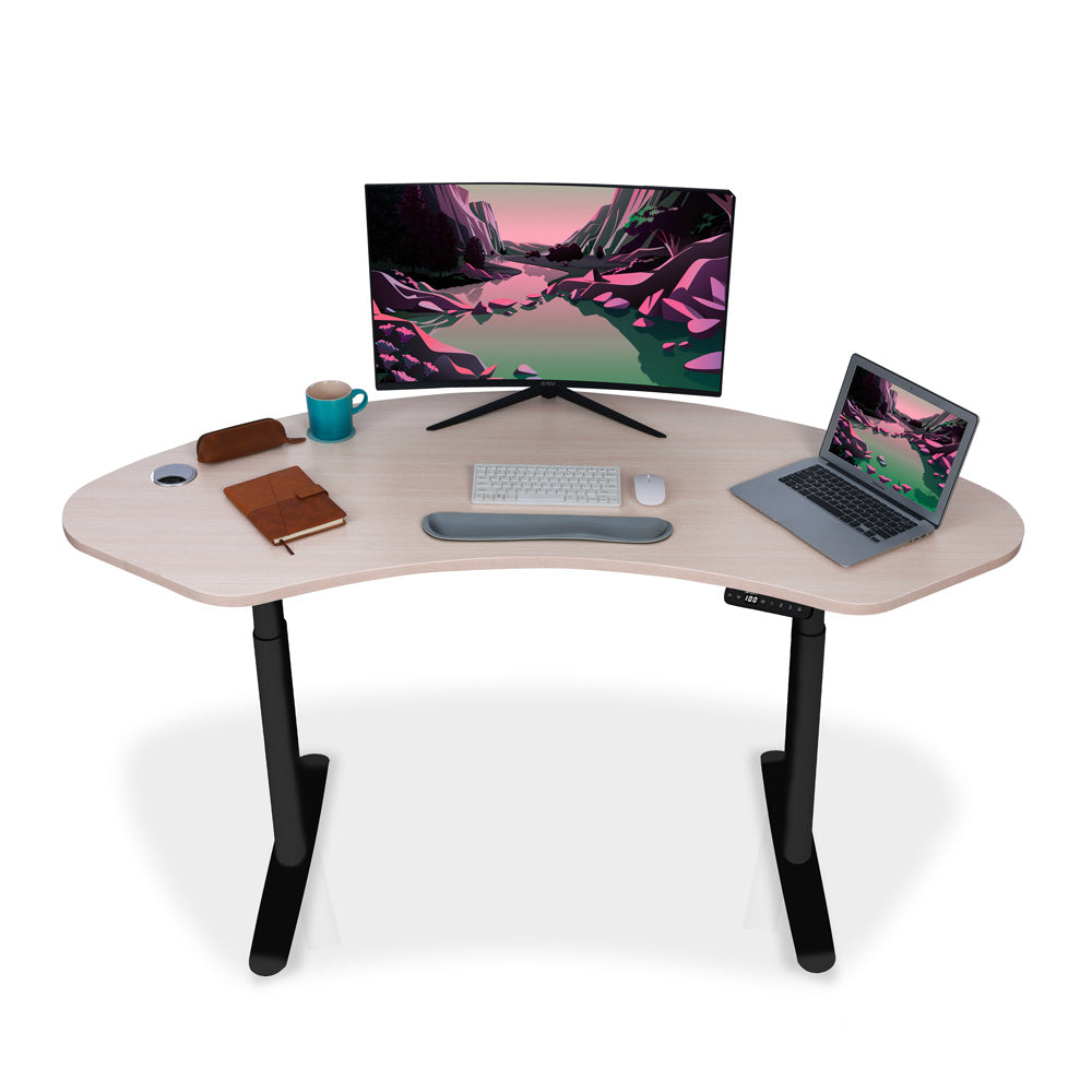 Bureau assis debout Dynamic Circle Curve KQUEO noir et chêne