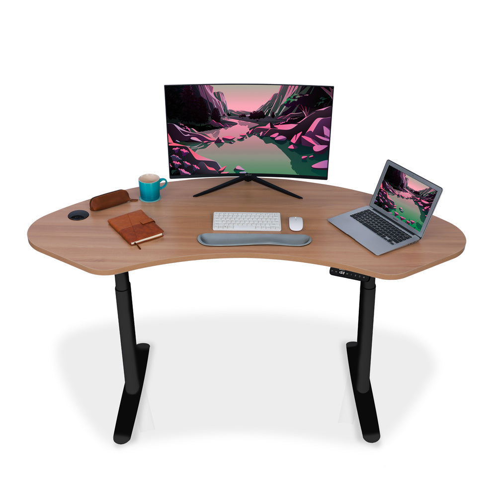 Bureau assis debout Dynamic Circle Curve KQUEO noir et chêne