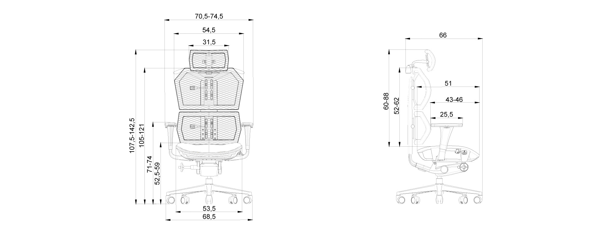 plan chaise ergonomique noire VERTEX
