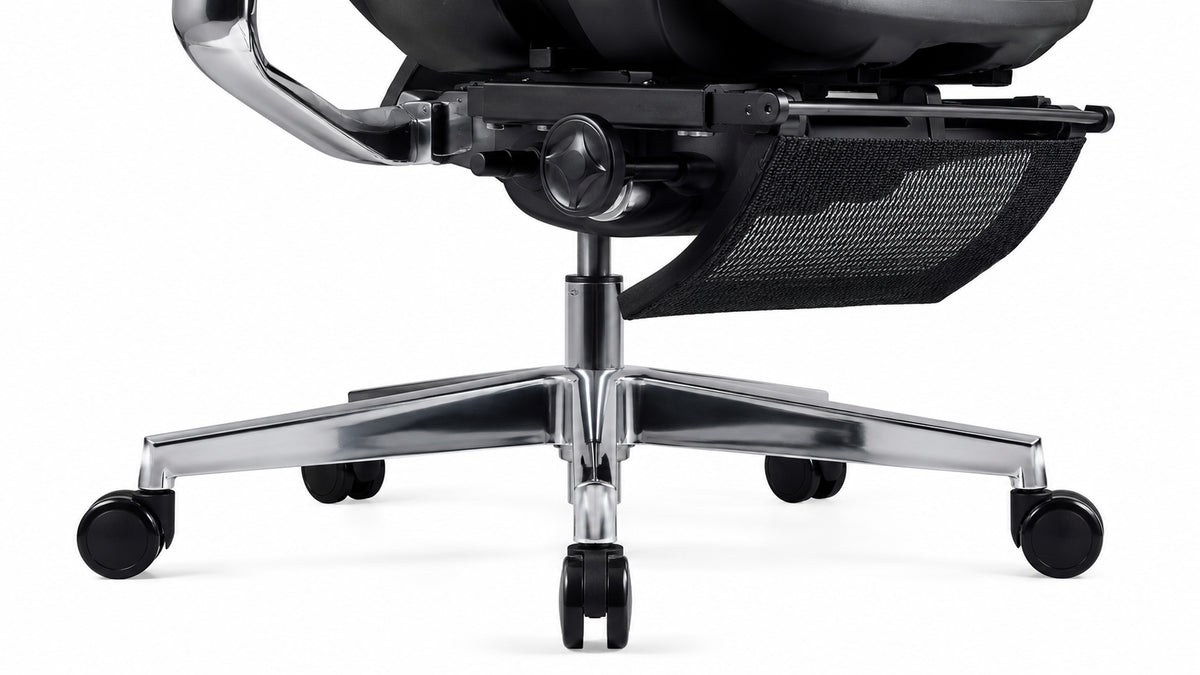 Base en acier chromé et mécanisme en aluminium de la chaise ergonomique TERRANA PREMIUM