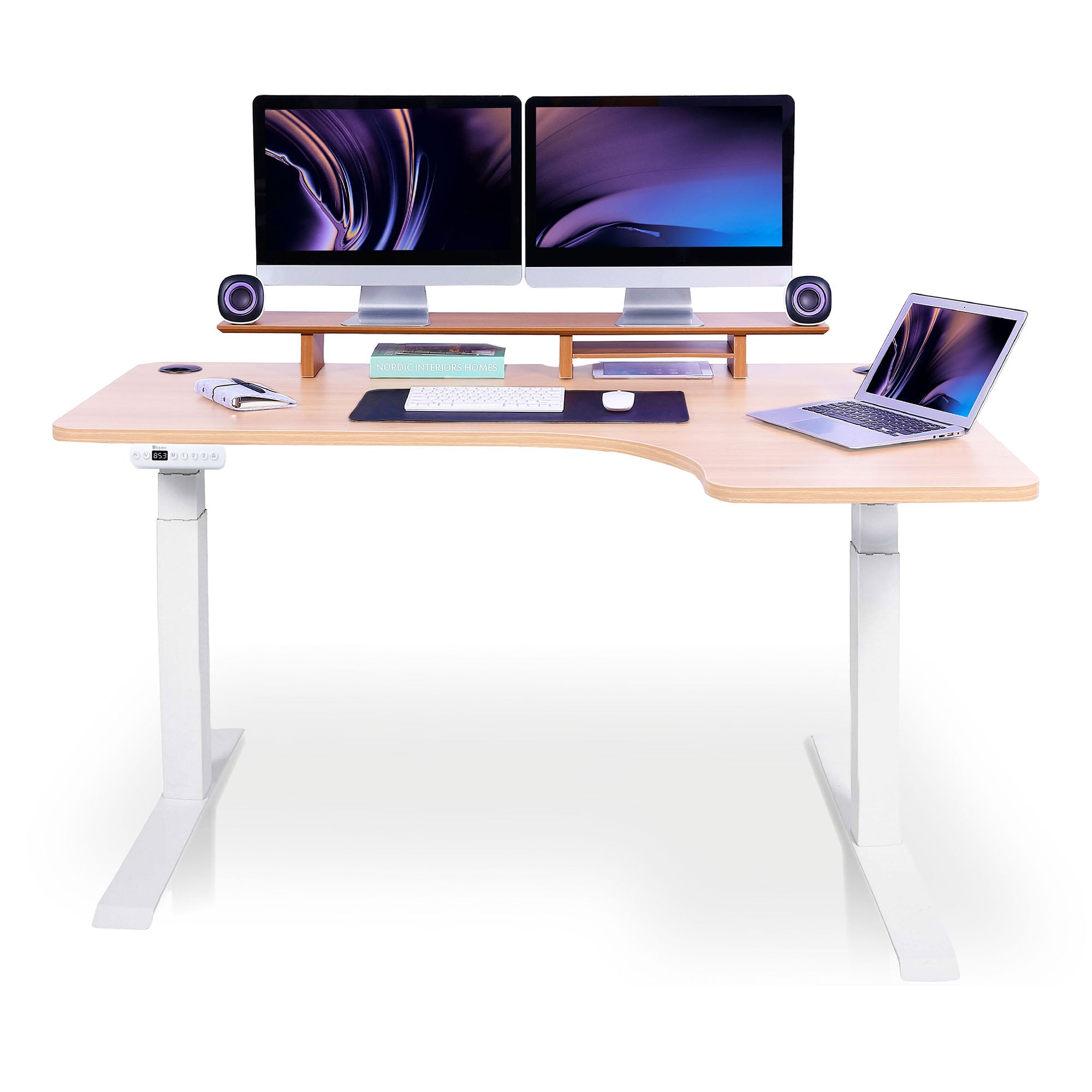 Bureau assis debout d’angle - CORNER L 160x110 cm blanc-chene-clair