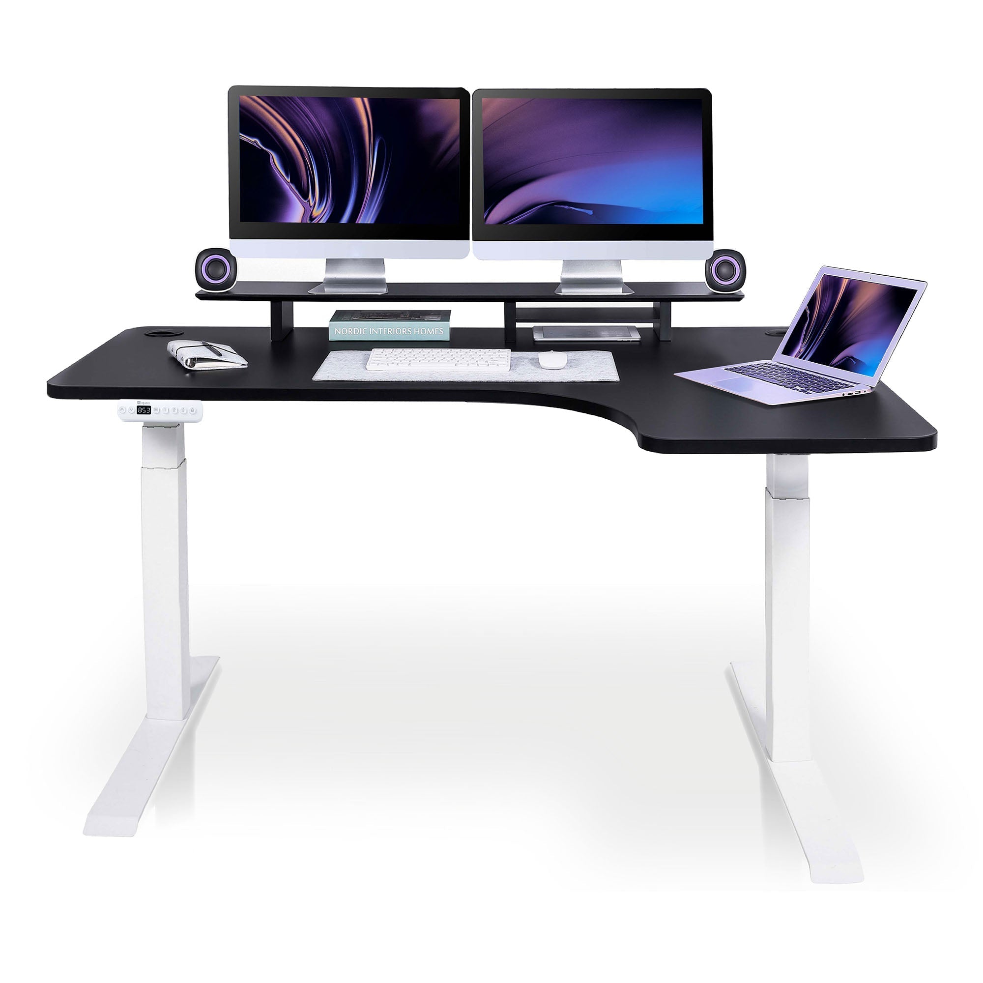 Bureau assis debout d'angle CORNER KQUEO blanc et noir