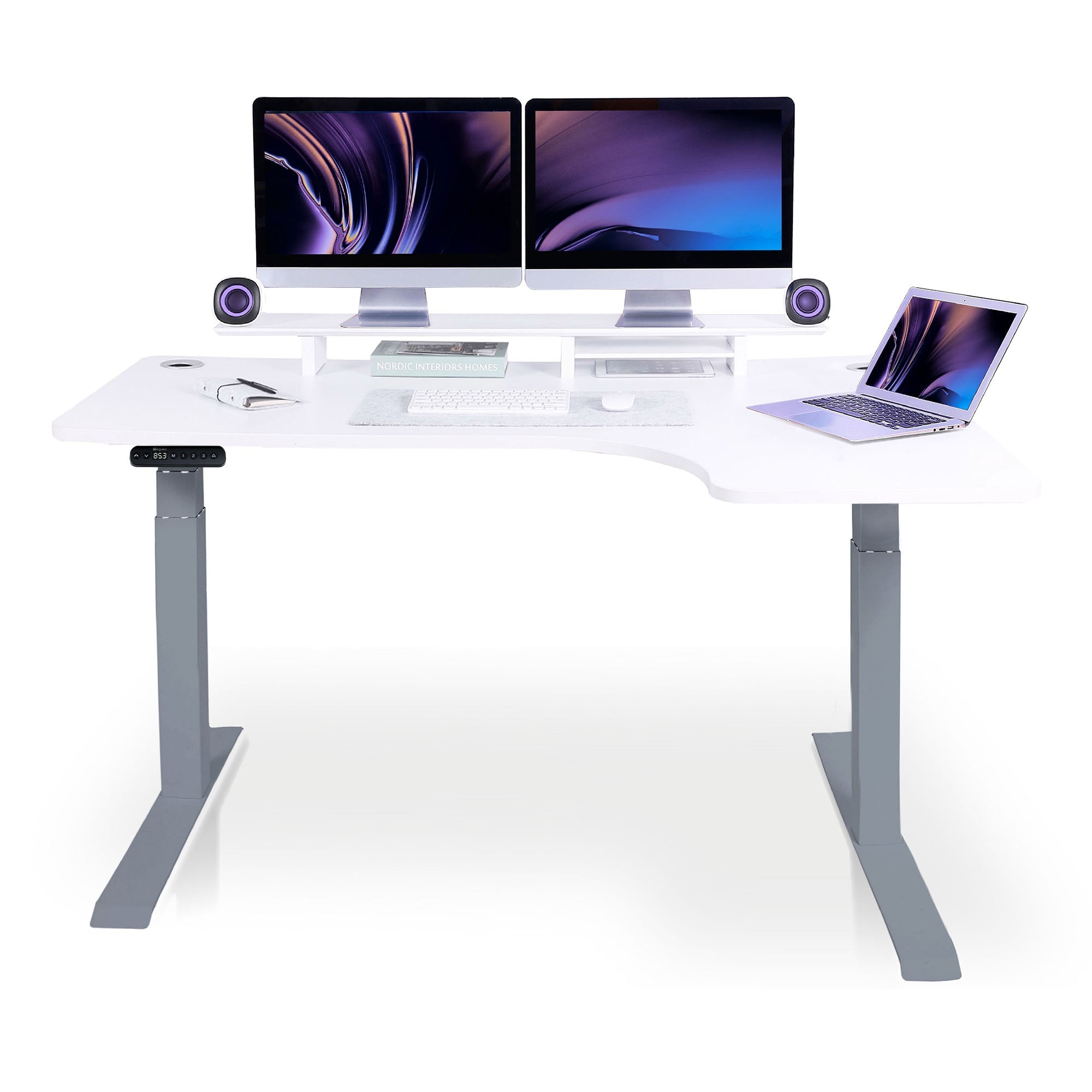 Bureau assis debout d'angle CORNER KQUEO gris et blanc