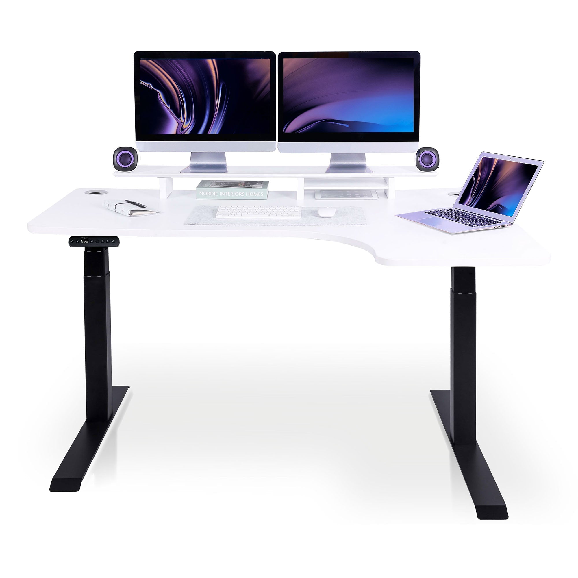 Bureau assis debout d'angle CORNER KQUEO noir et blanc