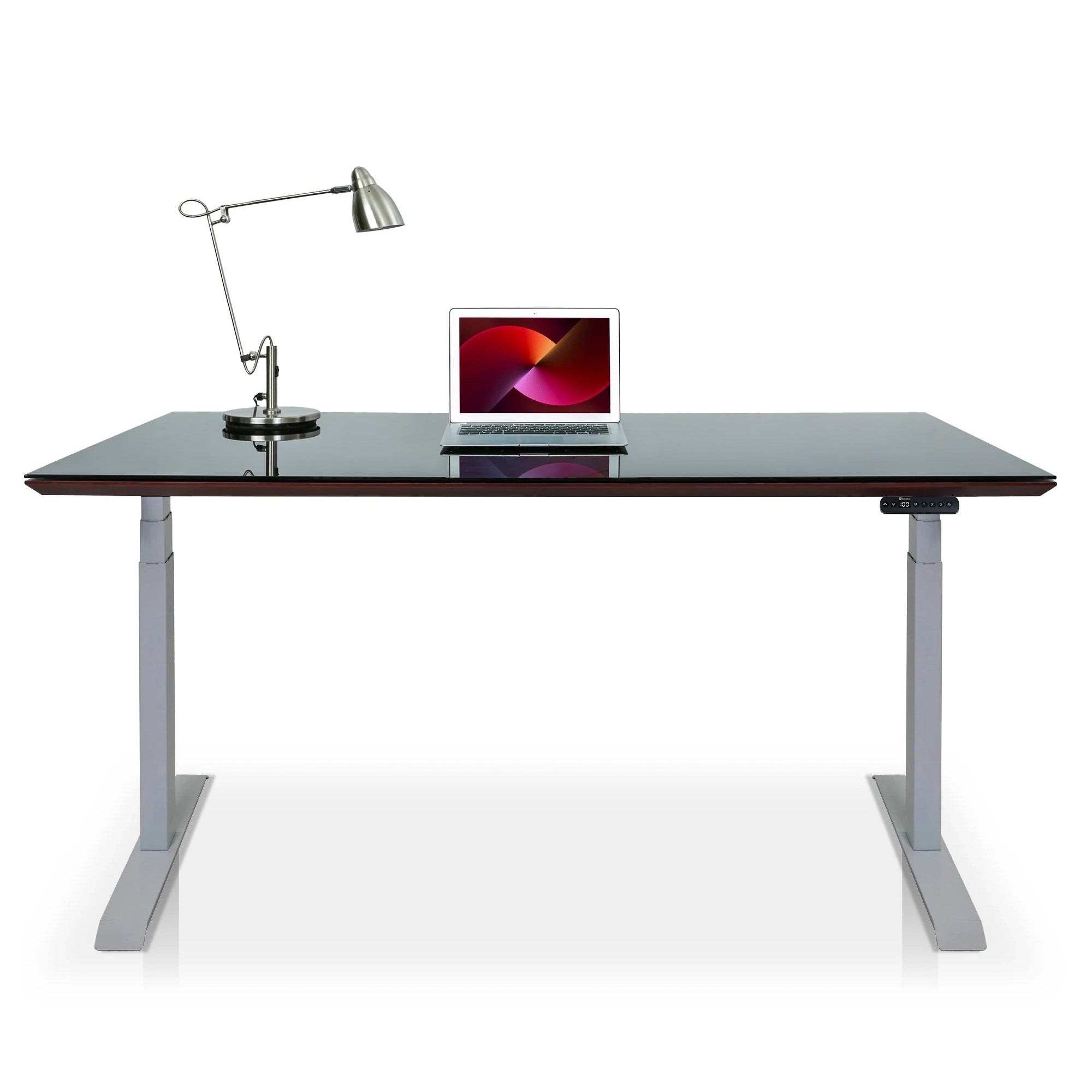 Bureau assis debout Dynamic en verre trempé noir et gris