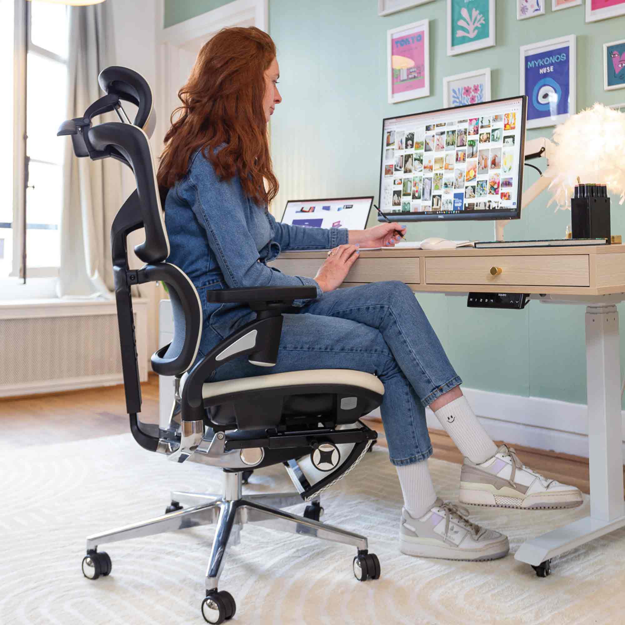 chaise ergonomique TERRANA Premium cuir blanc_ambiance