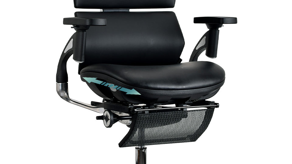 Mécanisme d'inclinaison synchrone jusqu'à 140 degrés de la chaise ergonomique VERTEX PREMIUM en cuir reconstitué