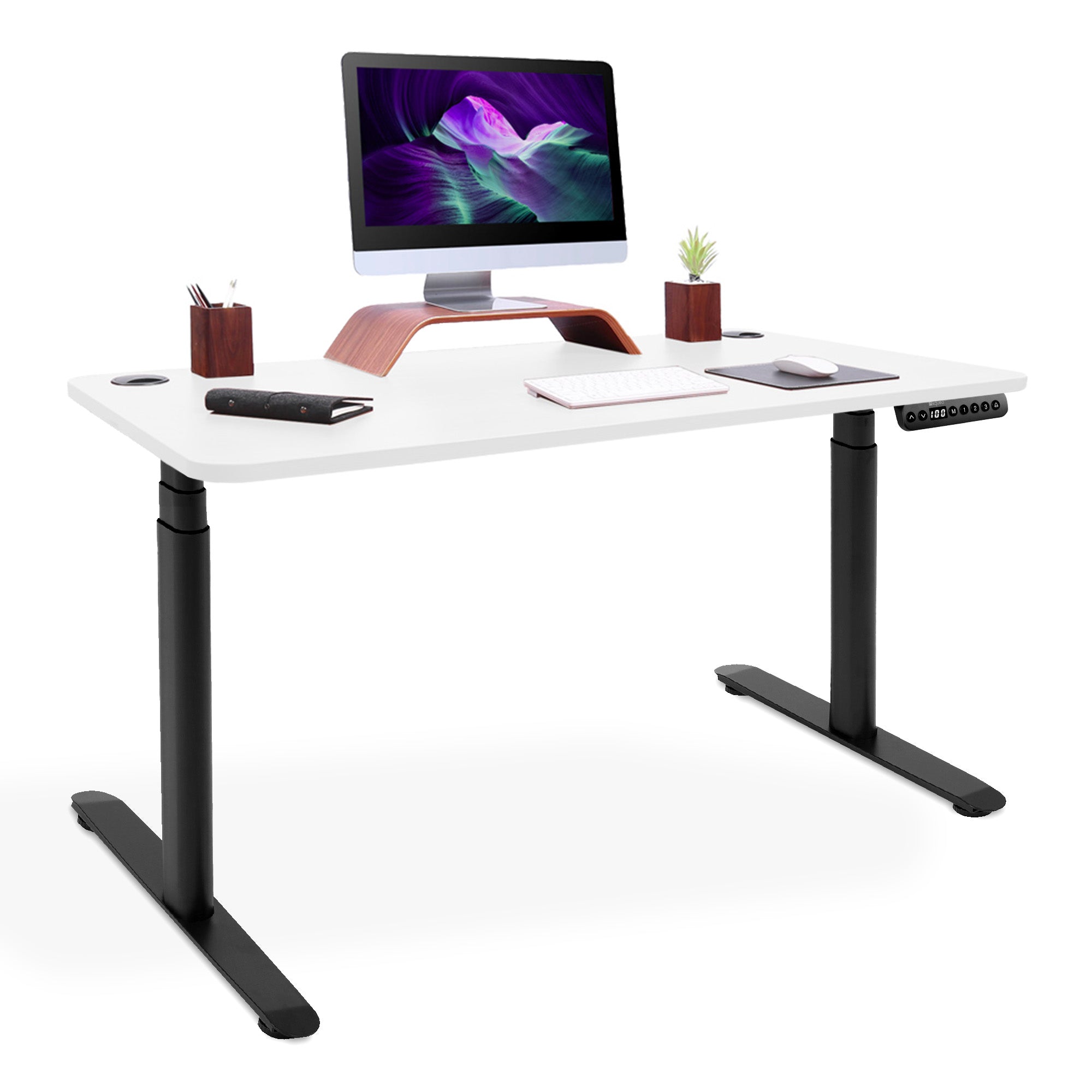 bureau debout 2 moteurs CIRCLE blanc noir