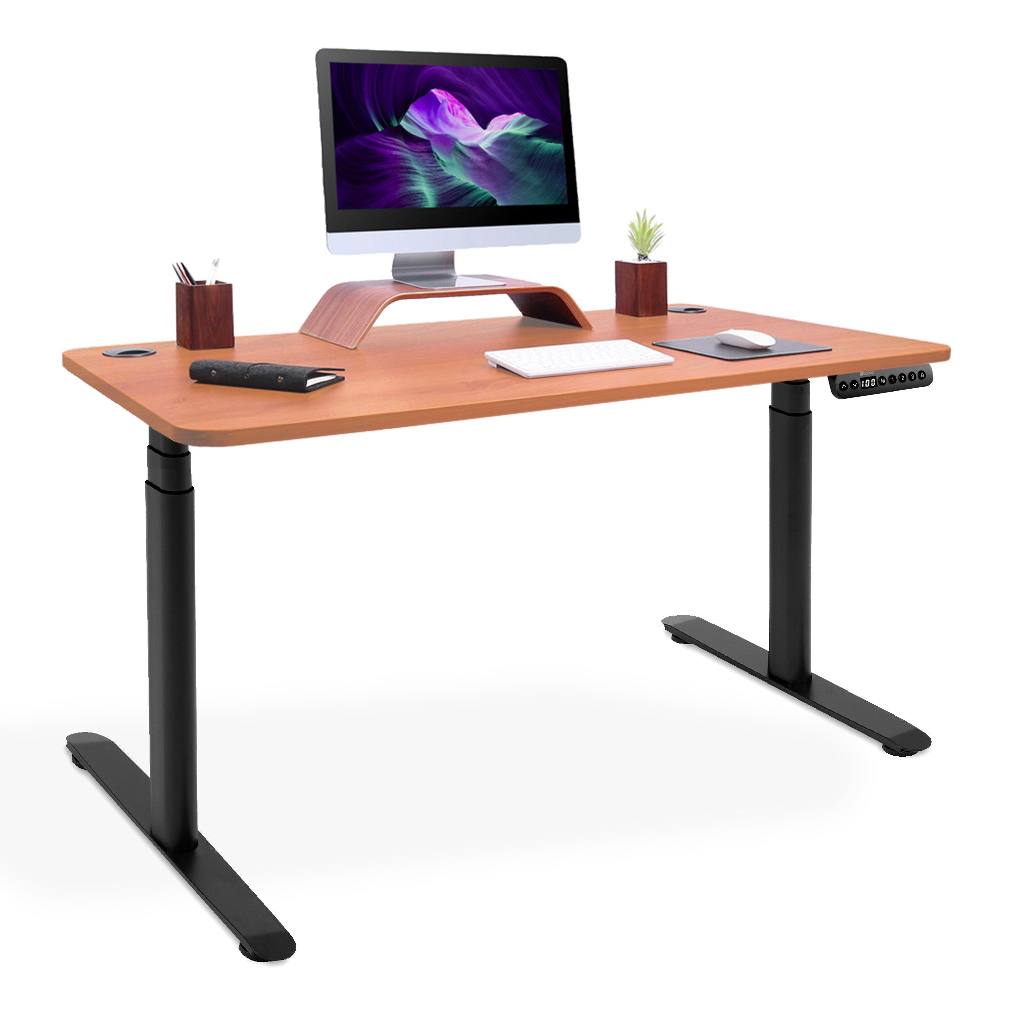 bureau debout 2 moteurs CIRCLE noir chene naturel