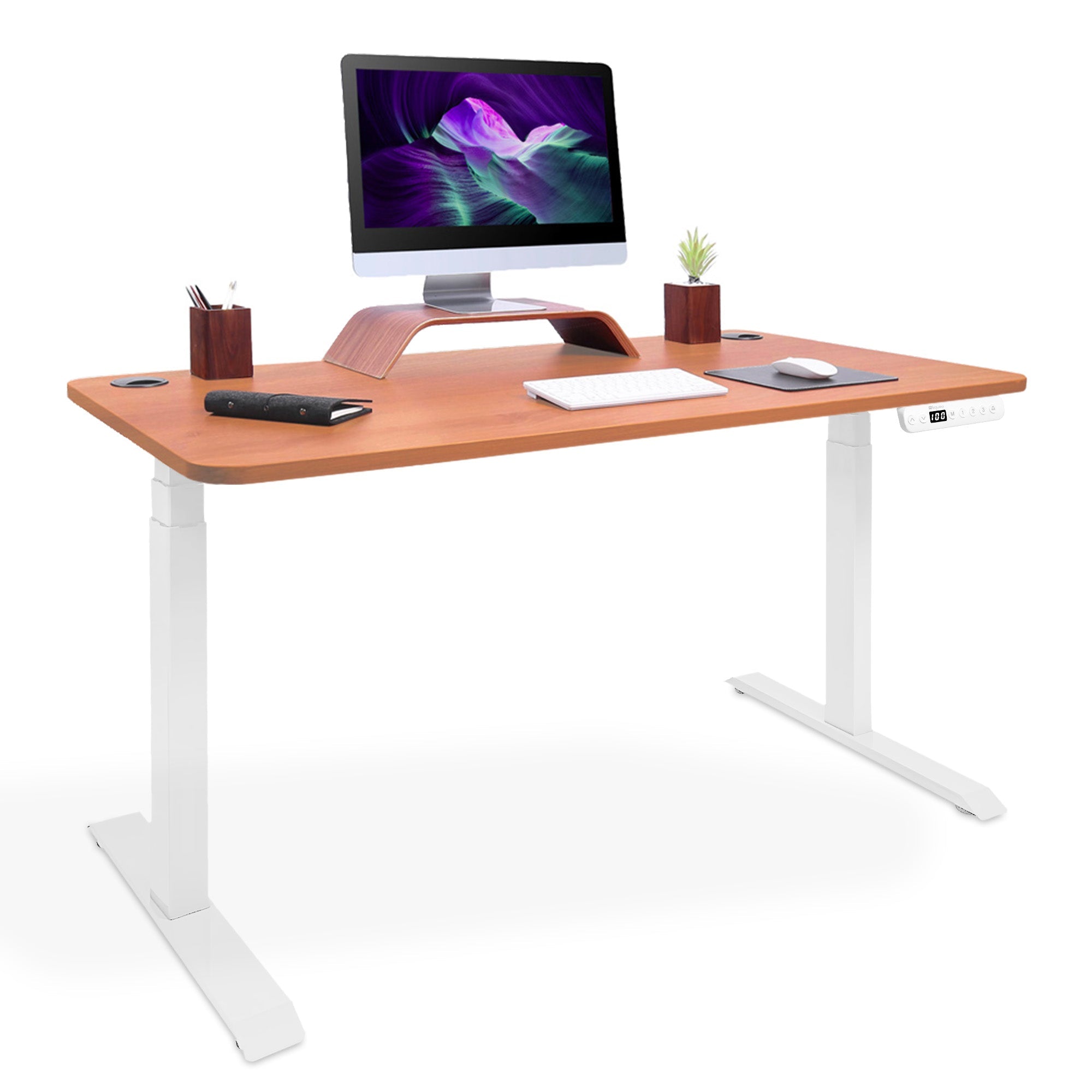 bureau debout 2 moteurs DYNAMIC blanc chene naturel