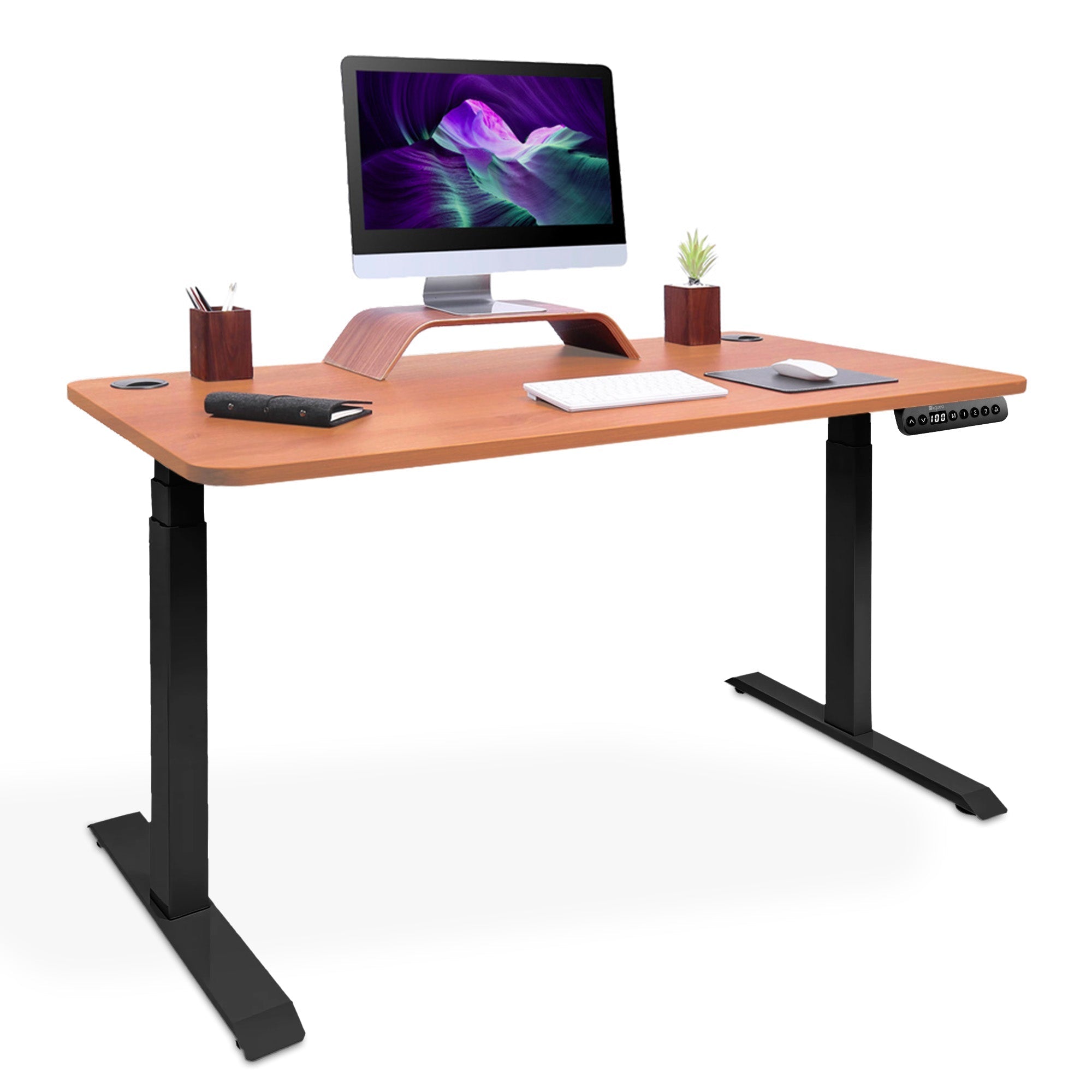 bureau debout 2 moteurs DYNAMIC noir chene naturel
