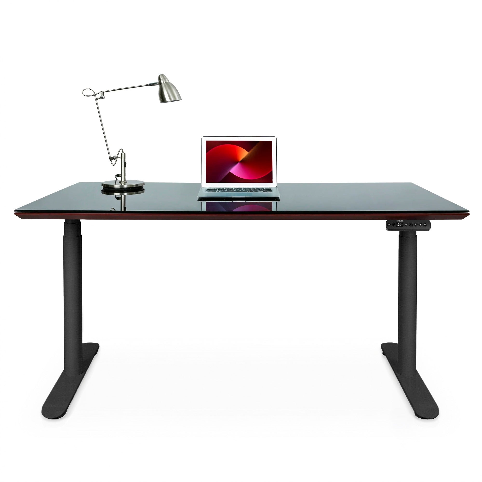 Bureau assis debout Dynamic Circle en verre trempé noir