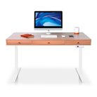 Bureau assis debout Space Dynamic carré KQUEO, 3 tiroirs, blanc et chêne