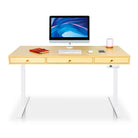 Bureau assis debout Space Dynamic carré KQUEO, 3 tiroirs, blanc et chêne