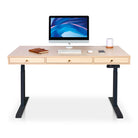 Bureau assis debout Space Dynamic carré KQUEO, 3 tiroirs, noir et chêne