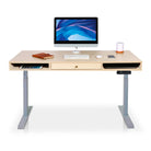 Bureau assis debout Space Dynamic carré KQUEO, 1 tiroir, gris et chêne